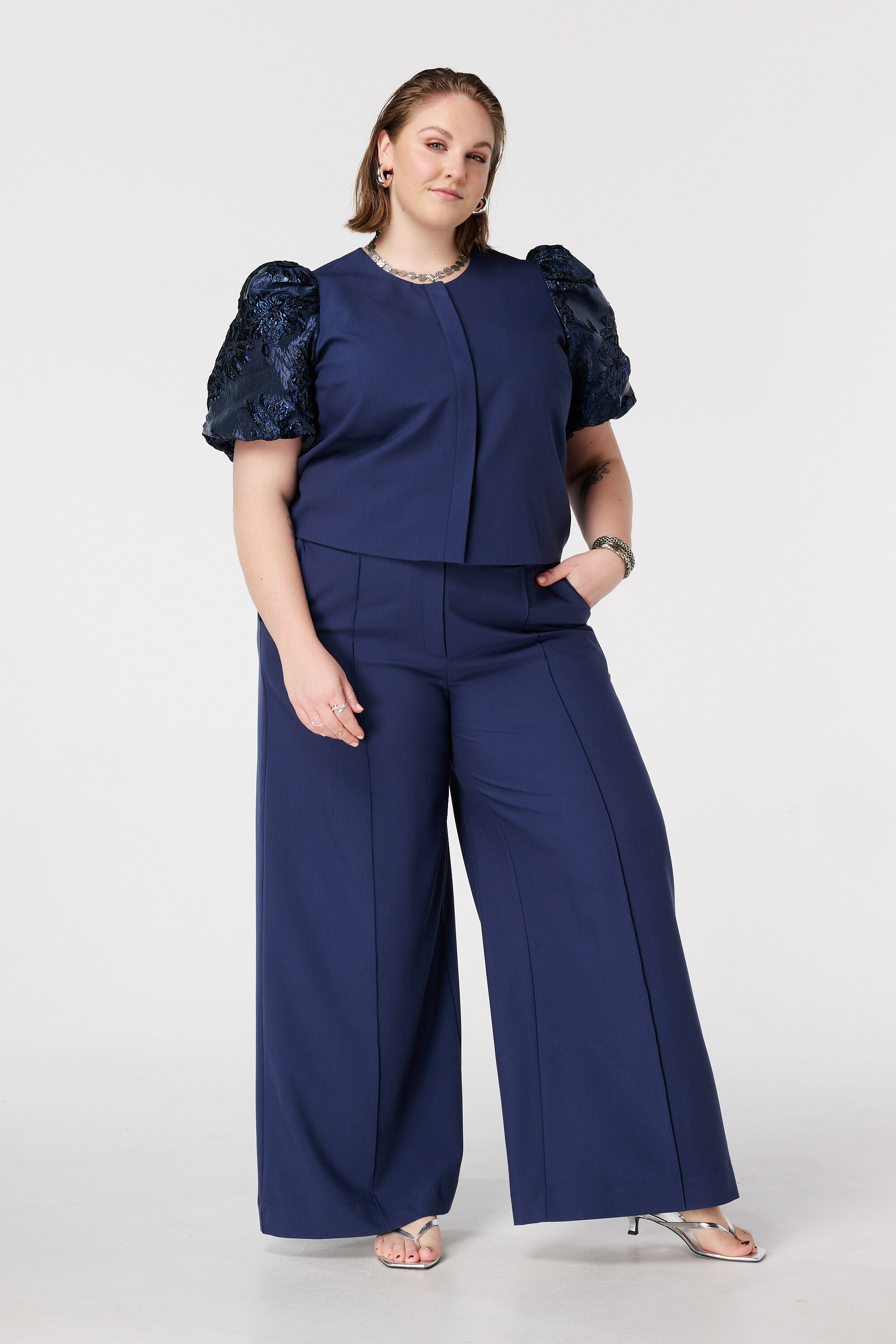 Top met jacquard mouwen image number 5