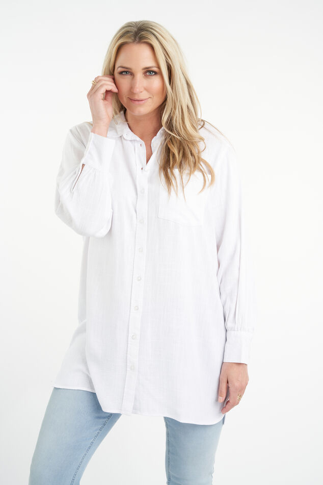 Kameraad details Kietelen Dames Lange blouse | MS Mode