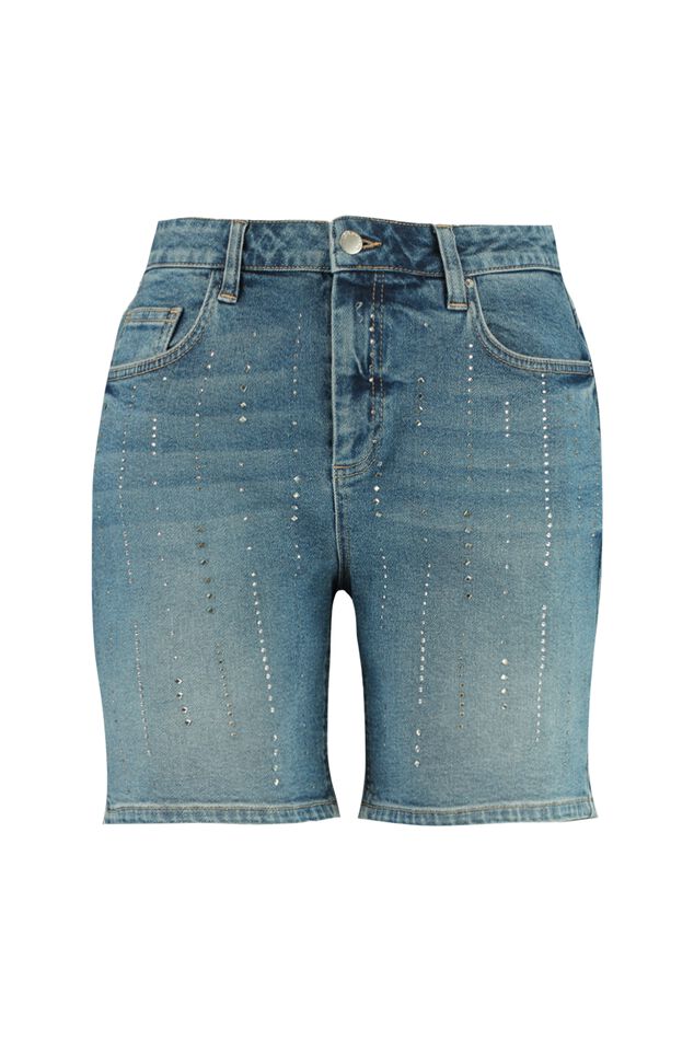 Denim short met strass steentjes image number 1