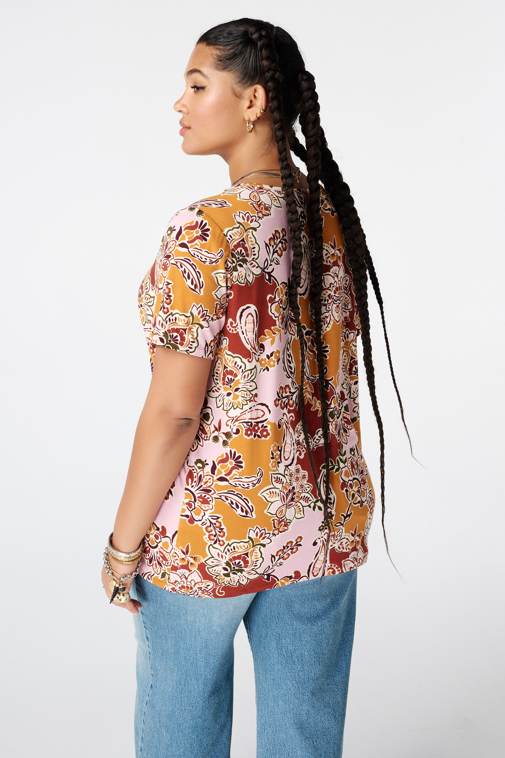 Top met print en V hals image number 3