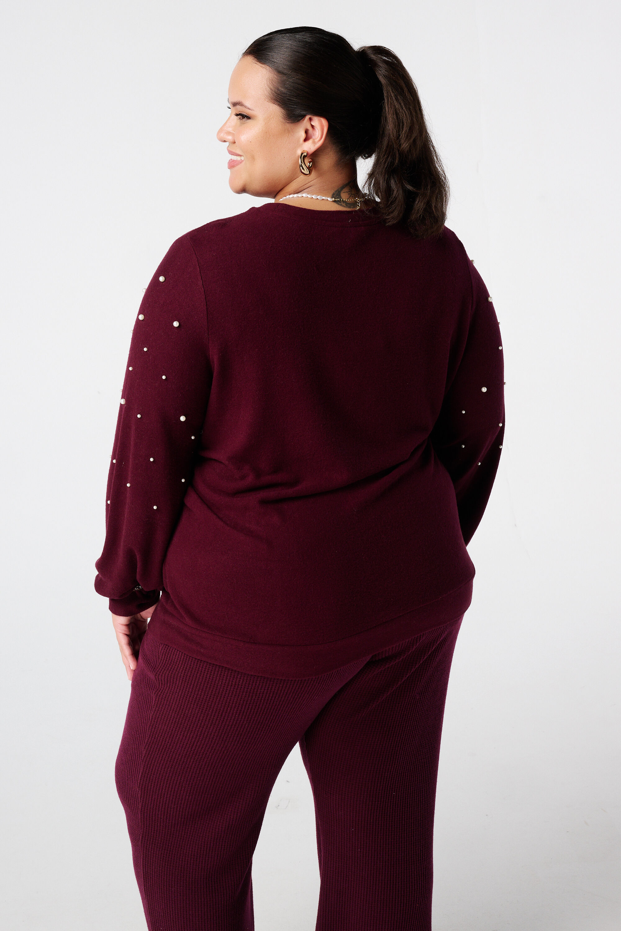 Brushed trui met parel opdruk image number 3