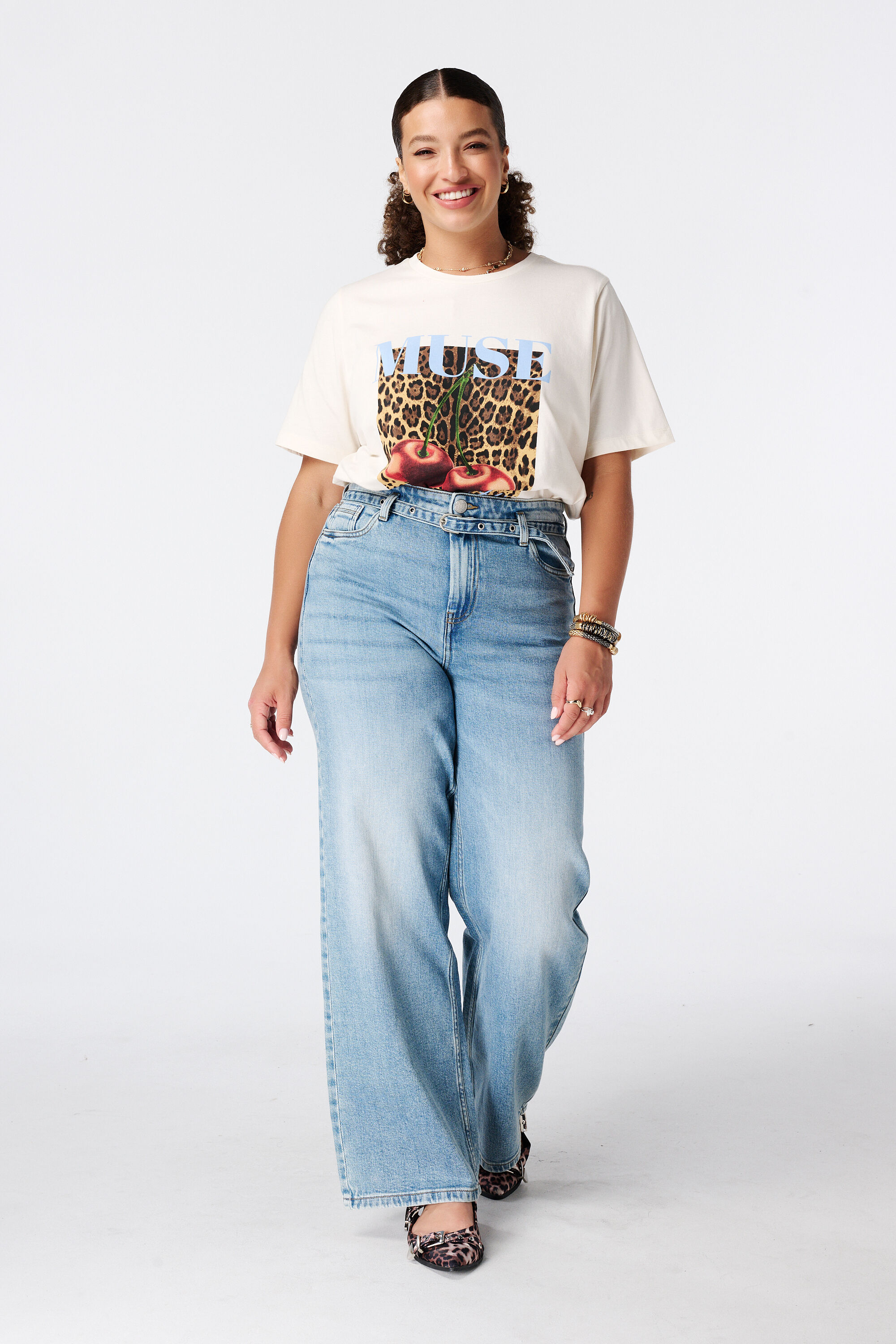 Wide leg jeans met riempje