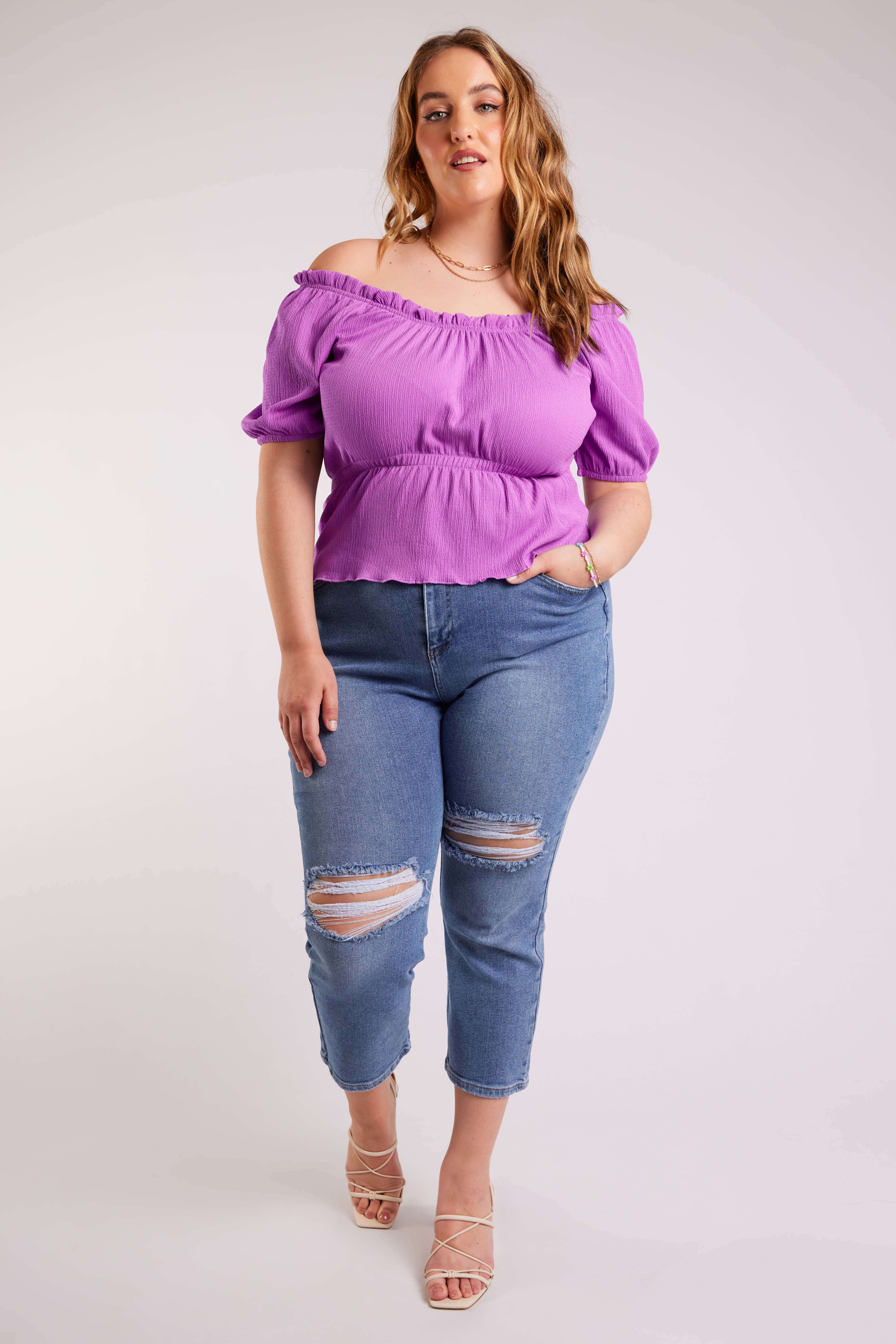 Cropped off shoulder top image number 6