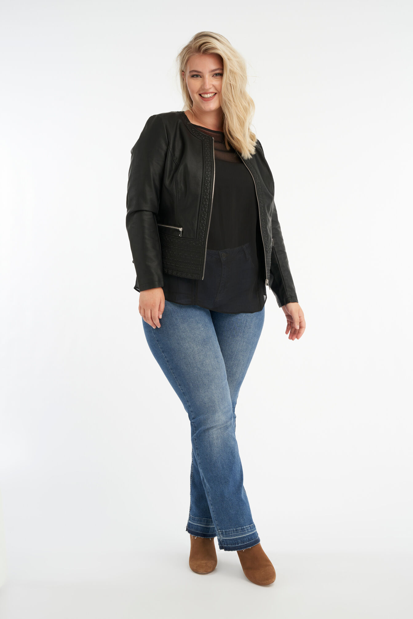 Veste motard en simili cuir &agrave; col rond image number 5