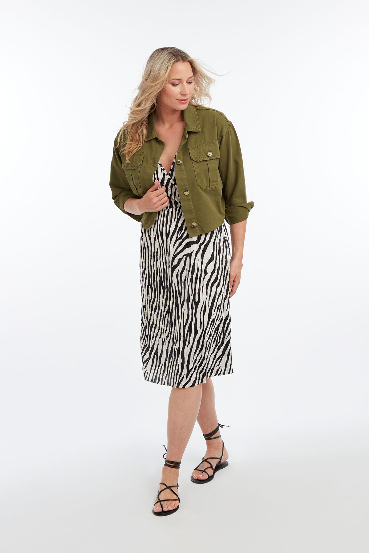 Pliss&eacute; jurk met zebra print  image number 6