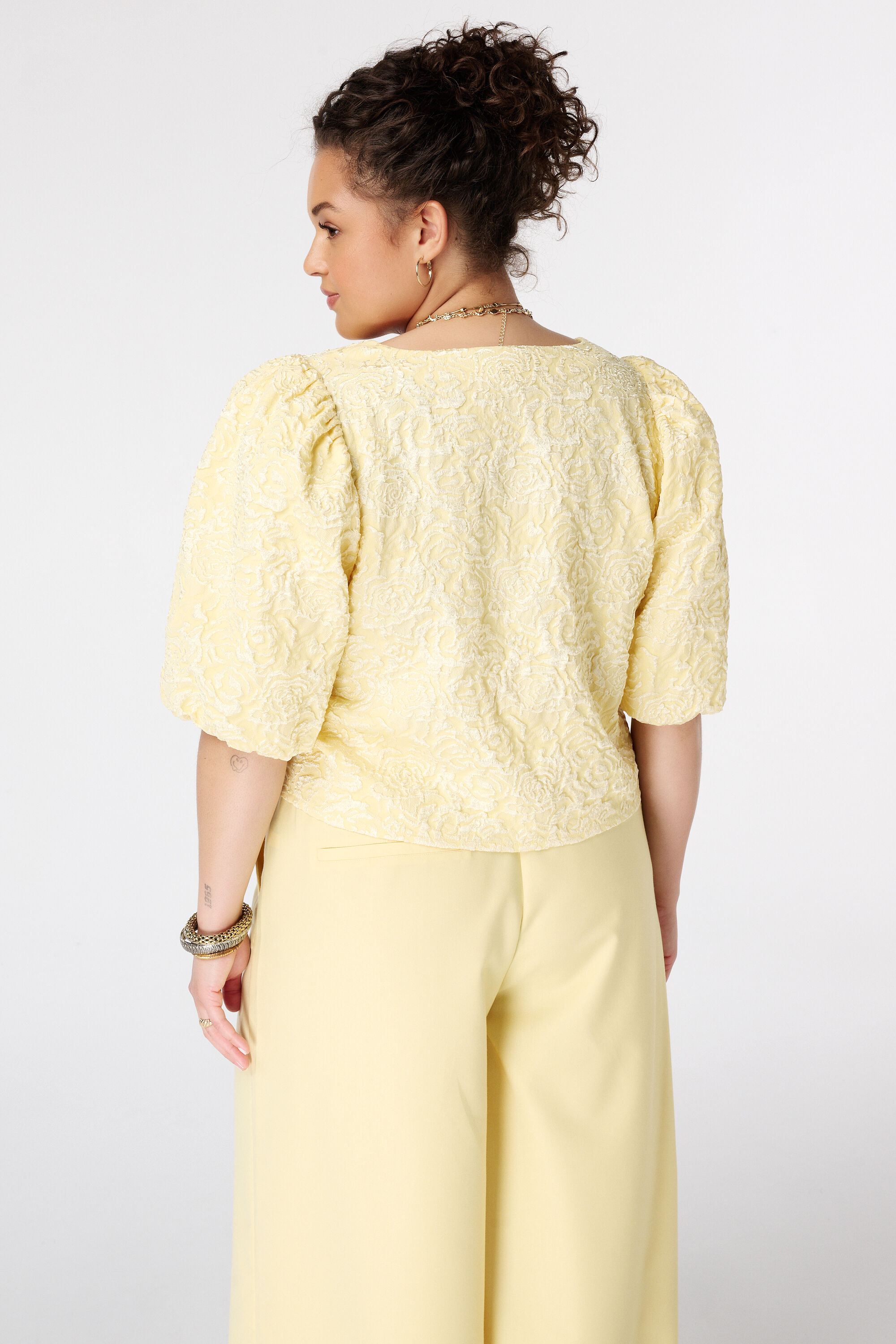 Jacquard blouse met pofmouwen image number 3