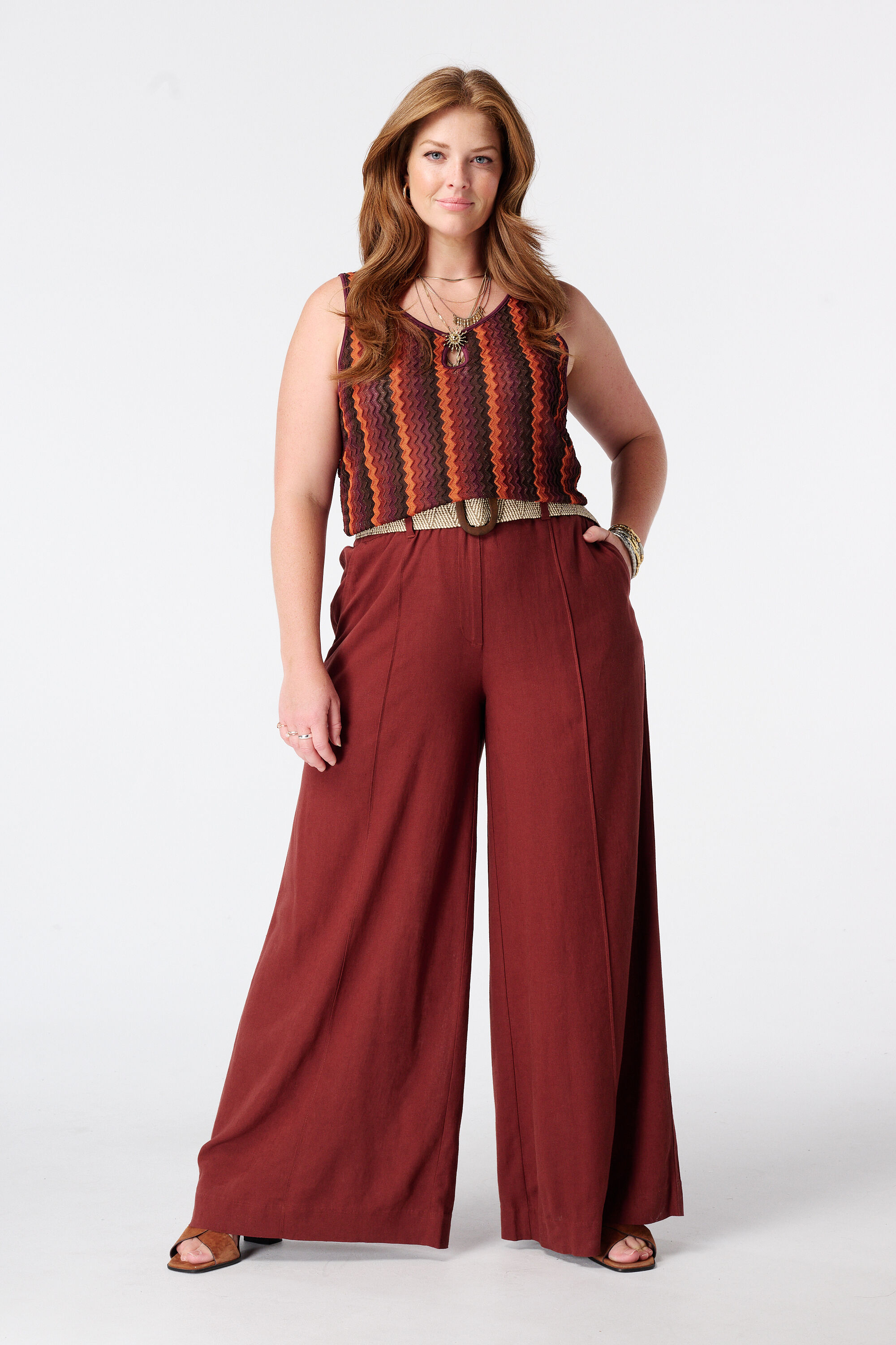 Linnen wide leg broek met ceintuur