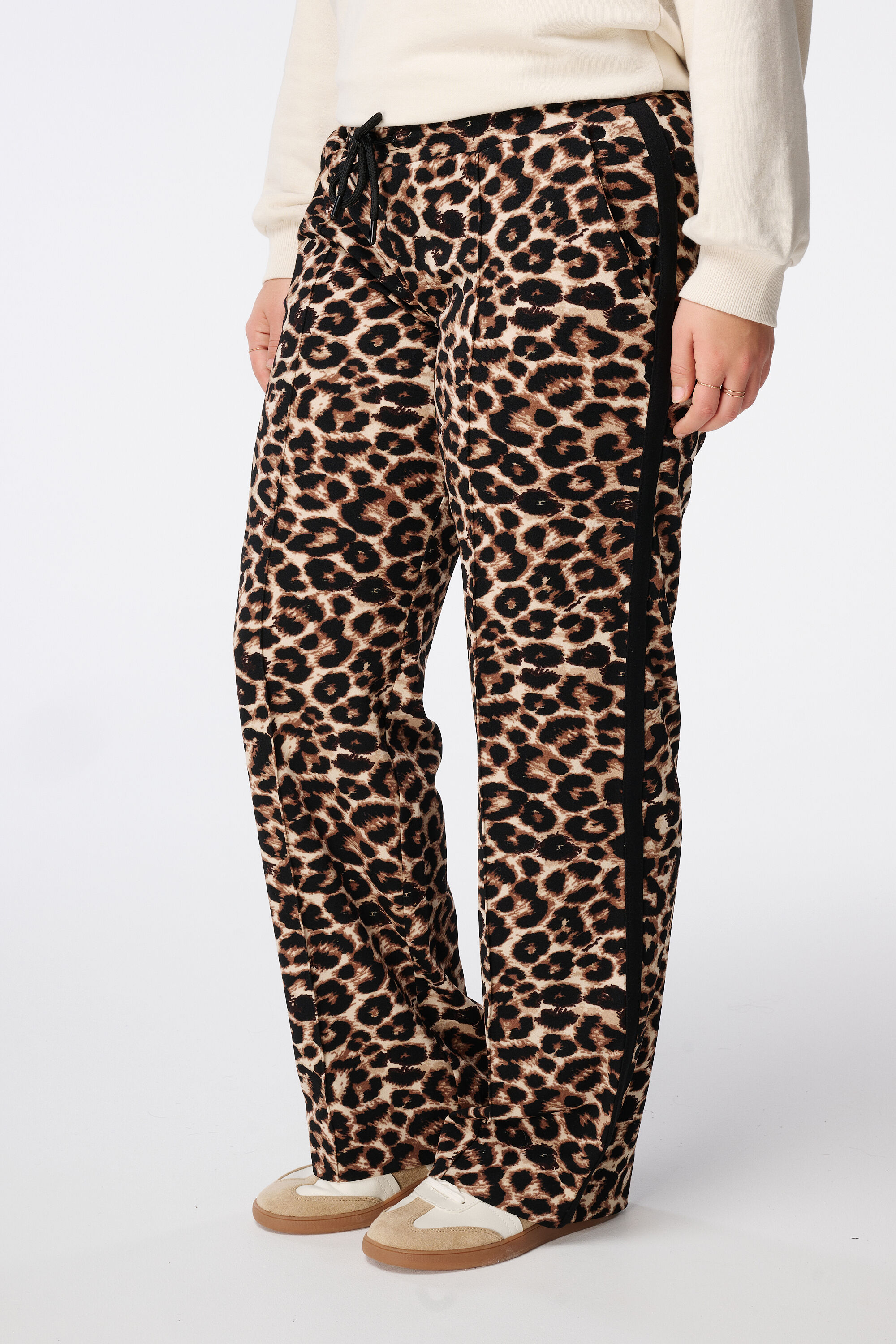 Broek met luipaardrprint en contrast streep image number 4