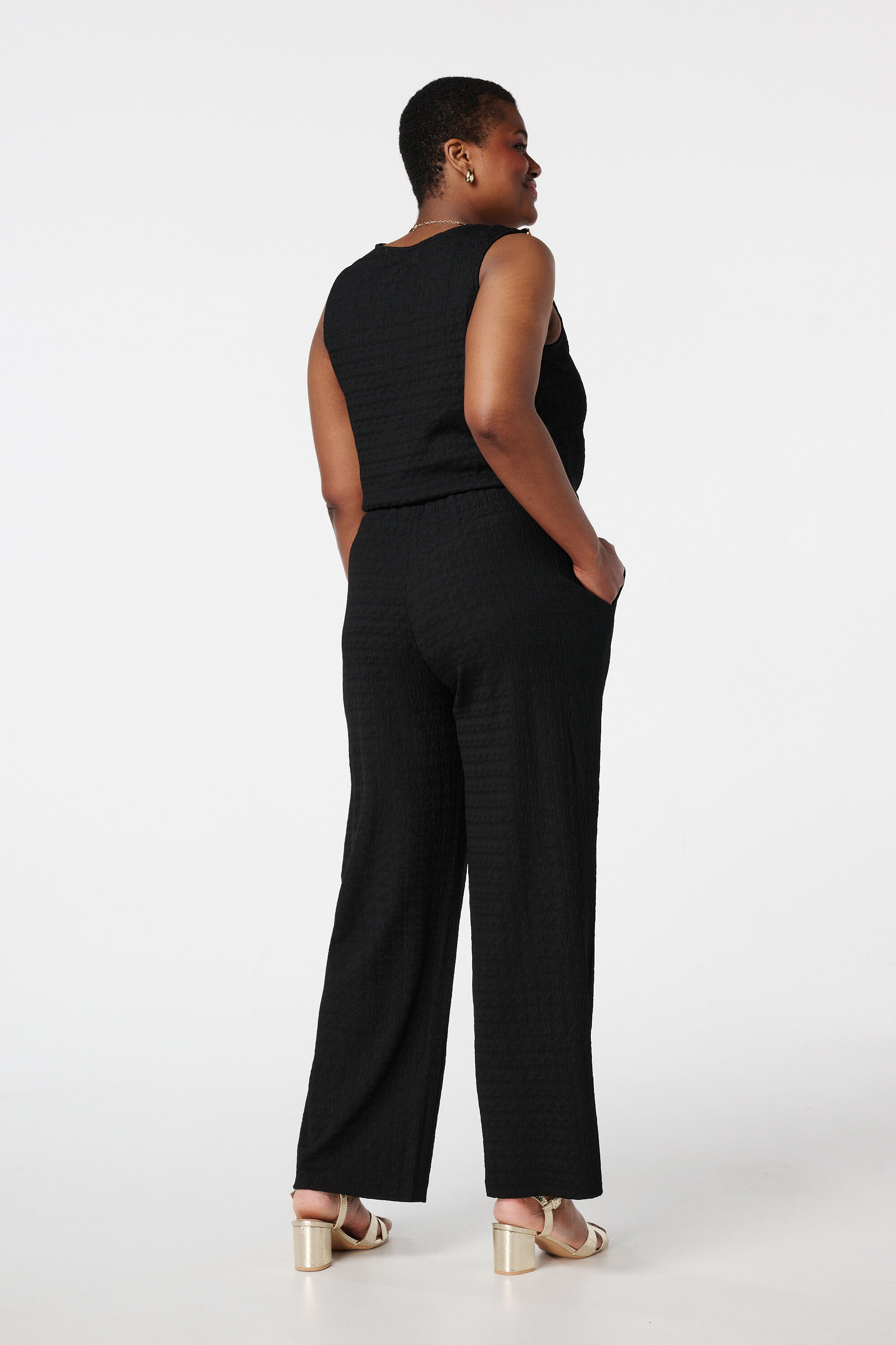 Pantalon textur&eacute; avec ceinture &agrave; n&oelig;ud image number 3