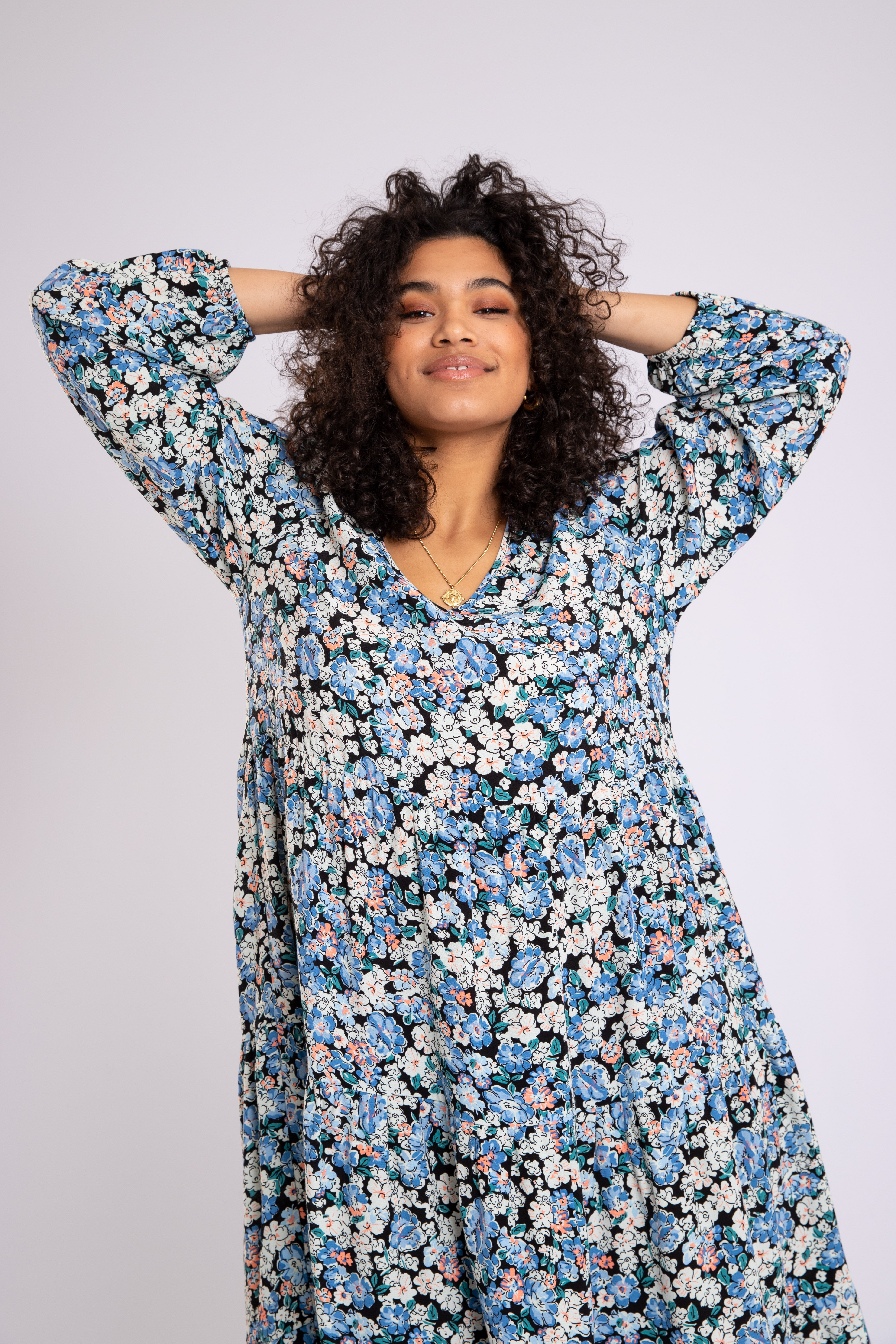 Lange wijde jurk met print image number 7