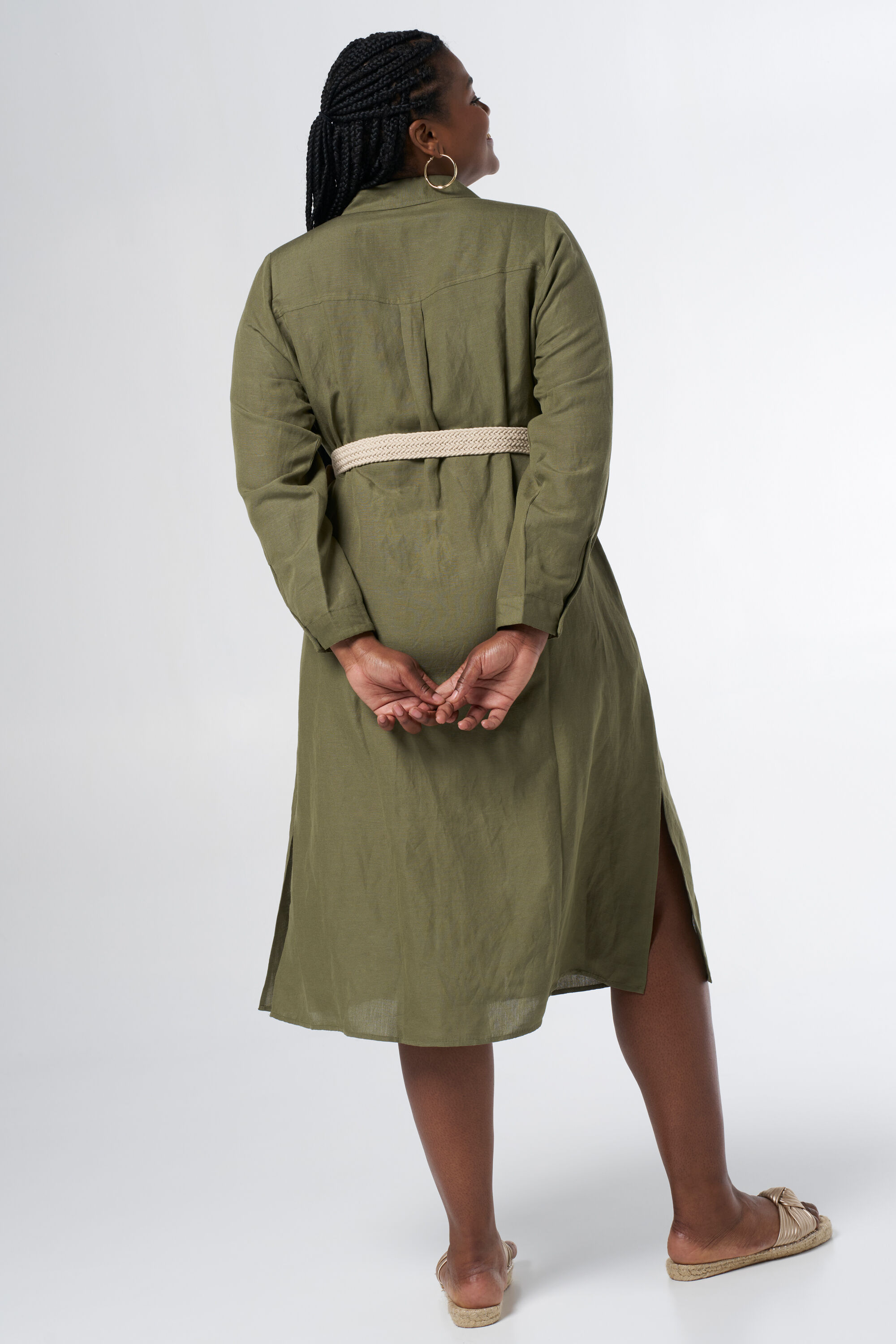 Midi jurk met linnen en riem image number 3