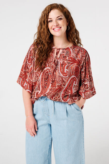 Blouse met print en strikdetail Blouse met print en strikdetail