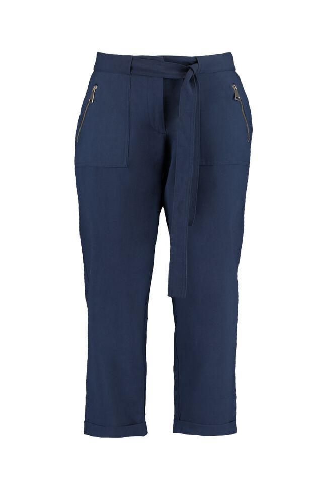 Losvallende 3/4 pantalon met strikceintuur image number 1