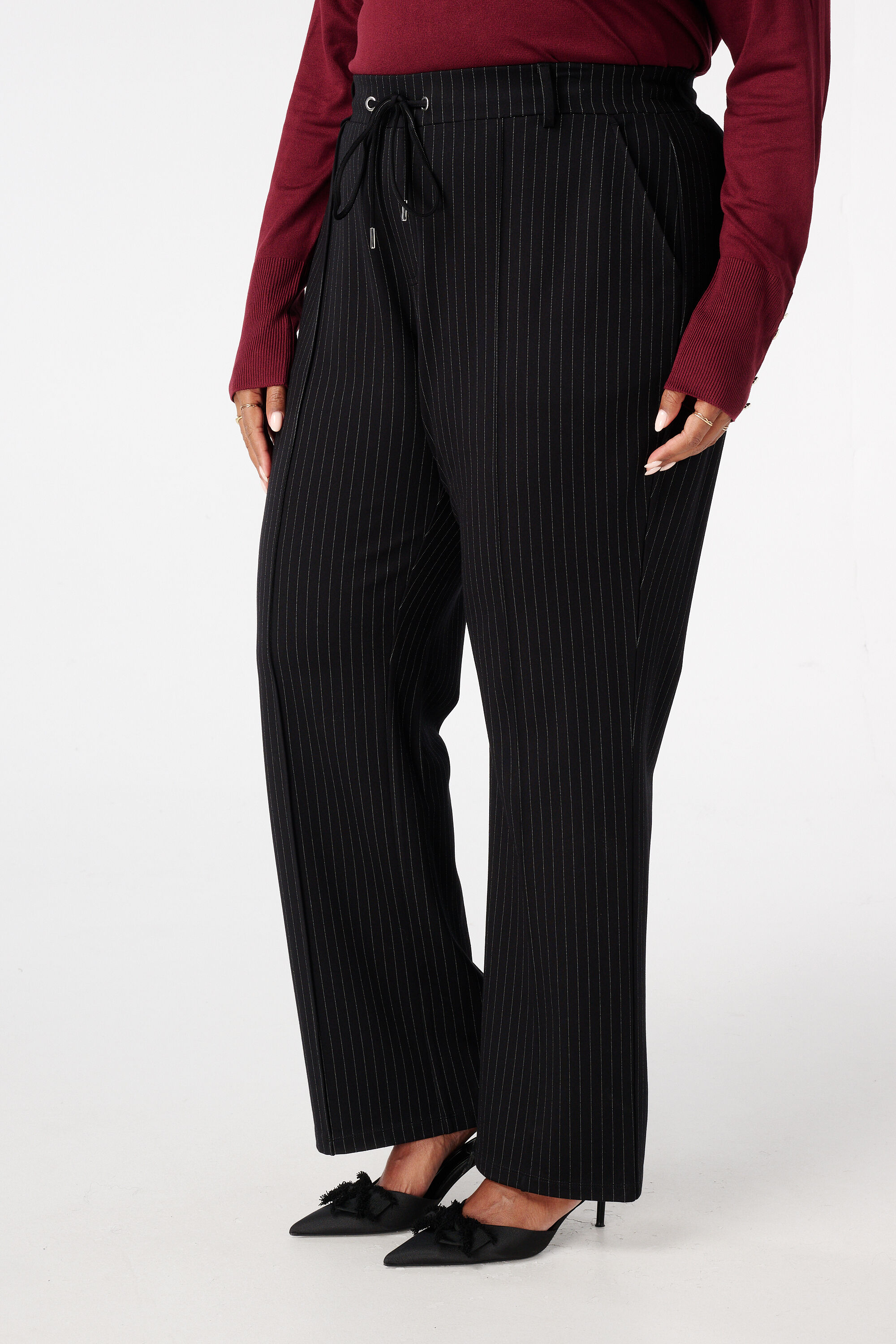 Broek met elastische taille en krijtstreep image number 5