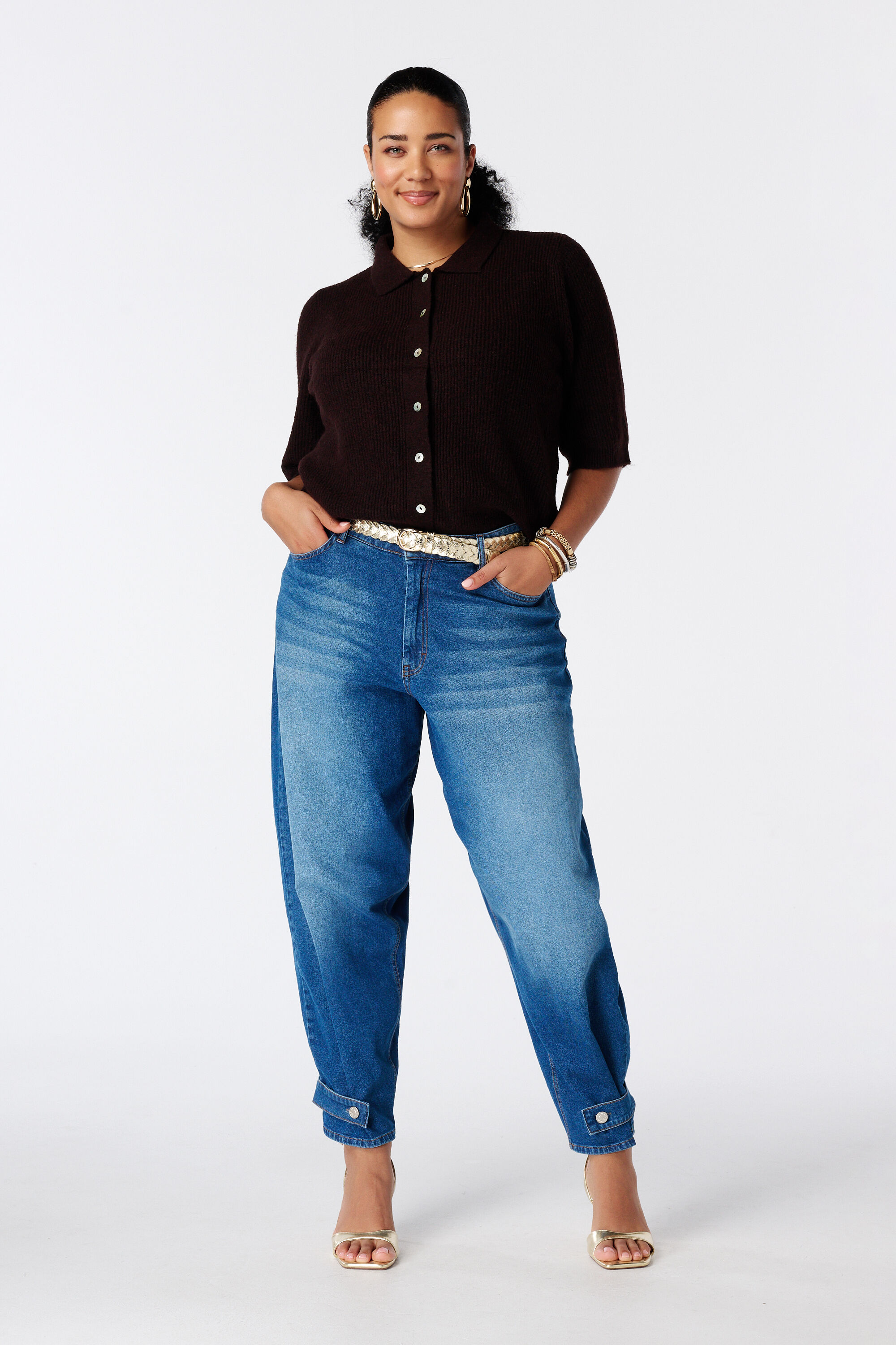 Barrel jeans met gespen