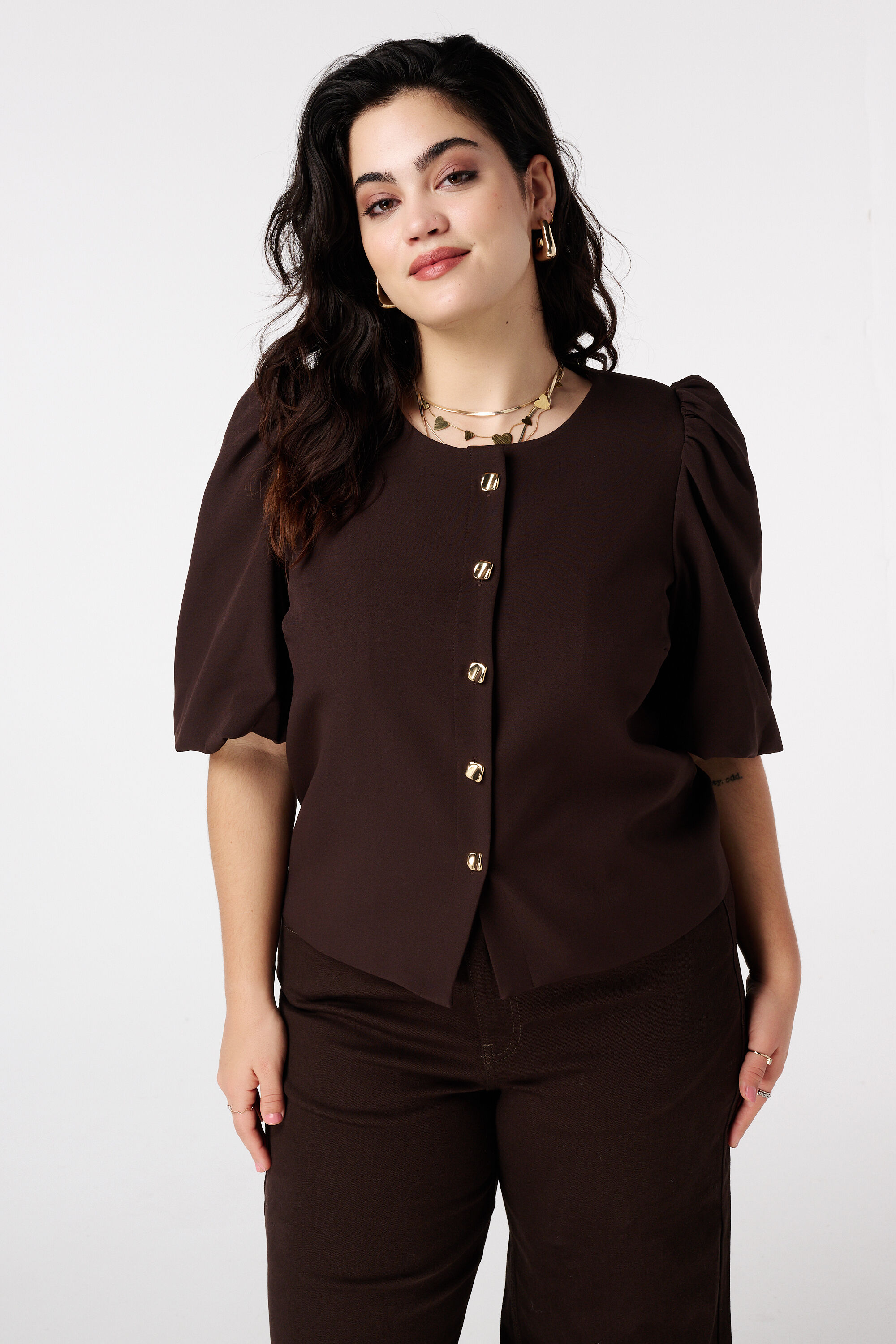 Top met korte pofmouwen