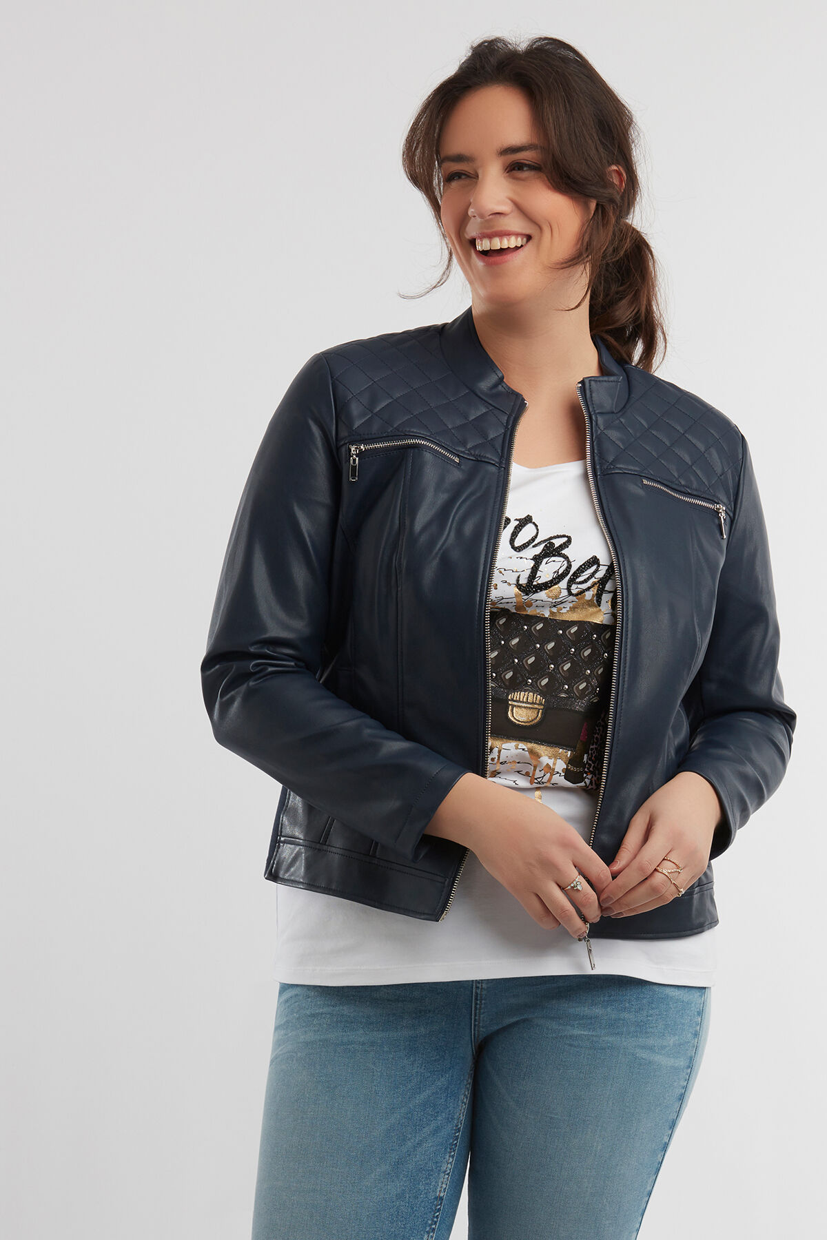 Veste en similicuir &agrave; col rond image number 3