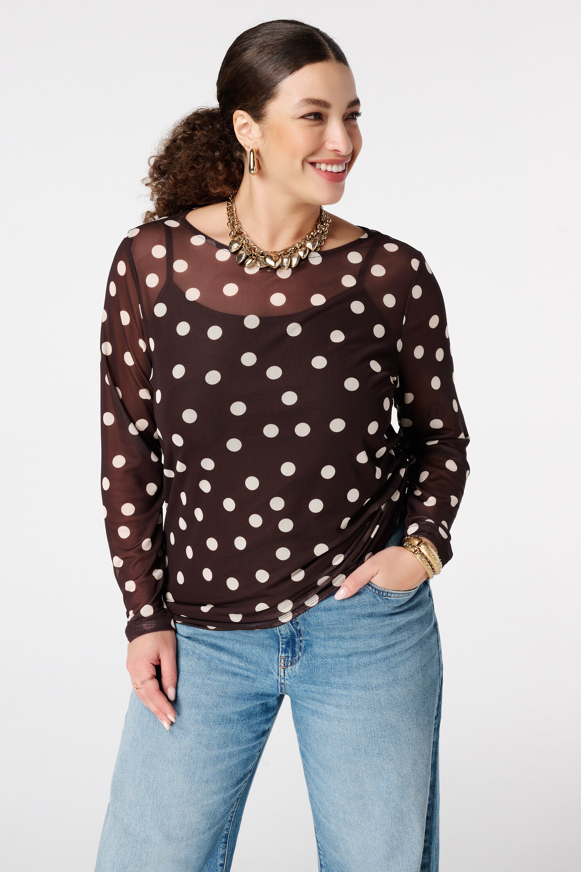 Polka dot mesh top image number 3