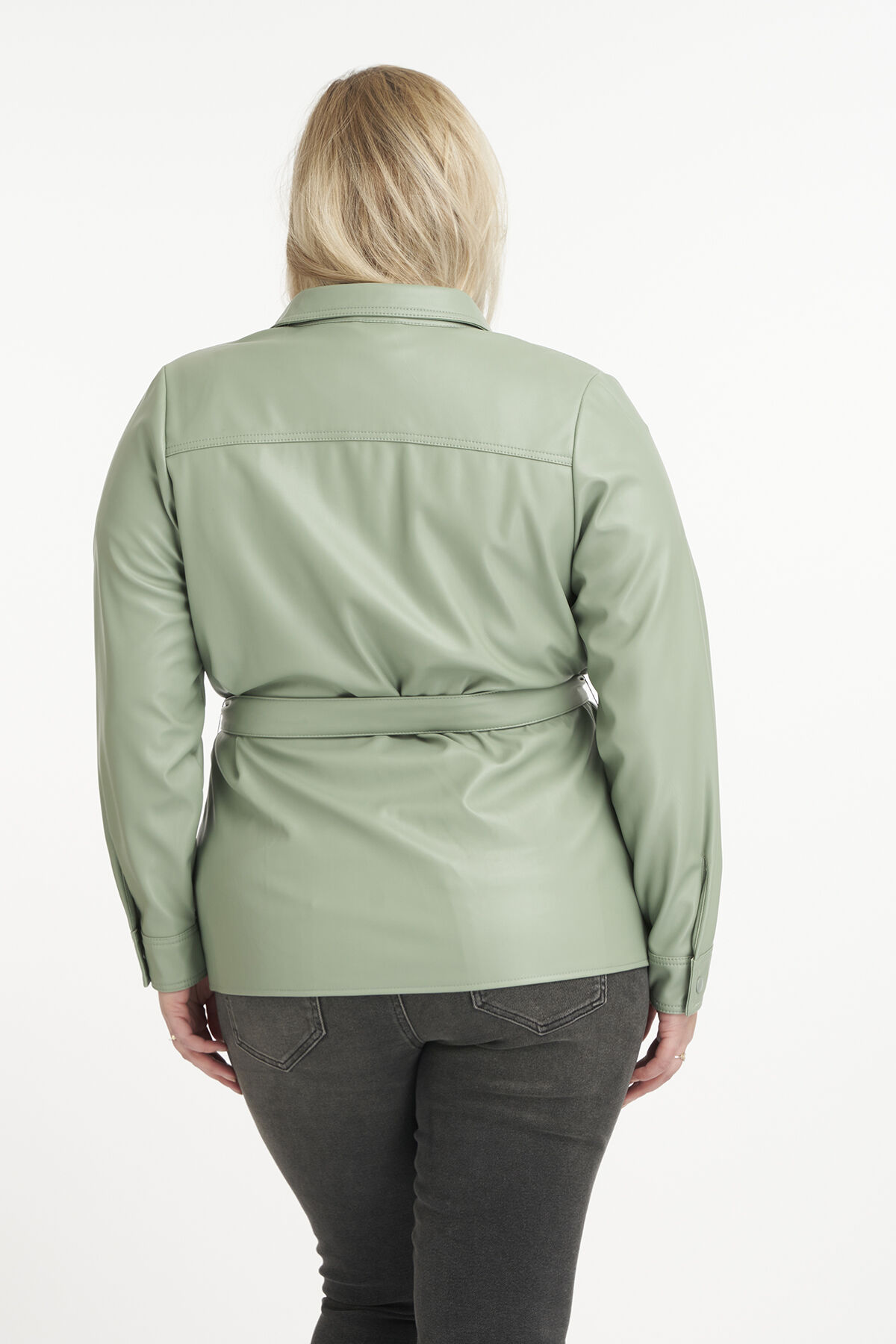 Pu leren jack met strikceintuur image number 3