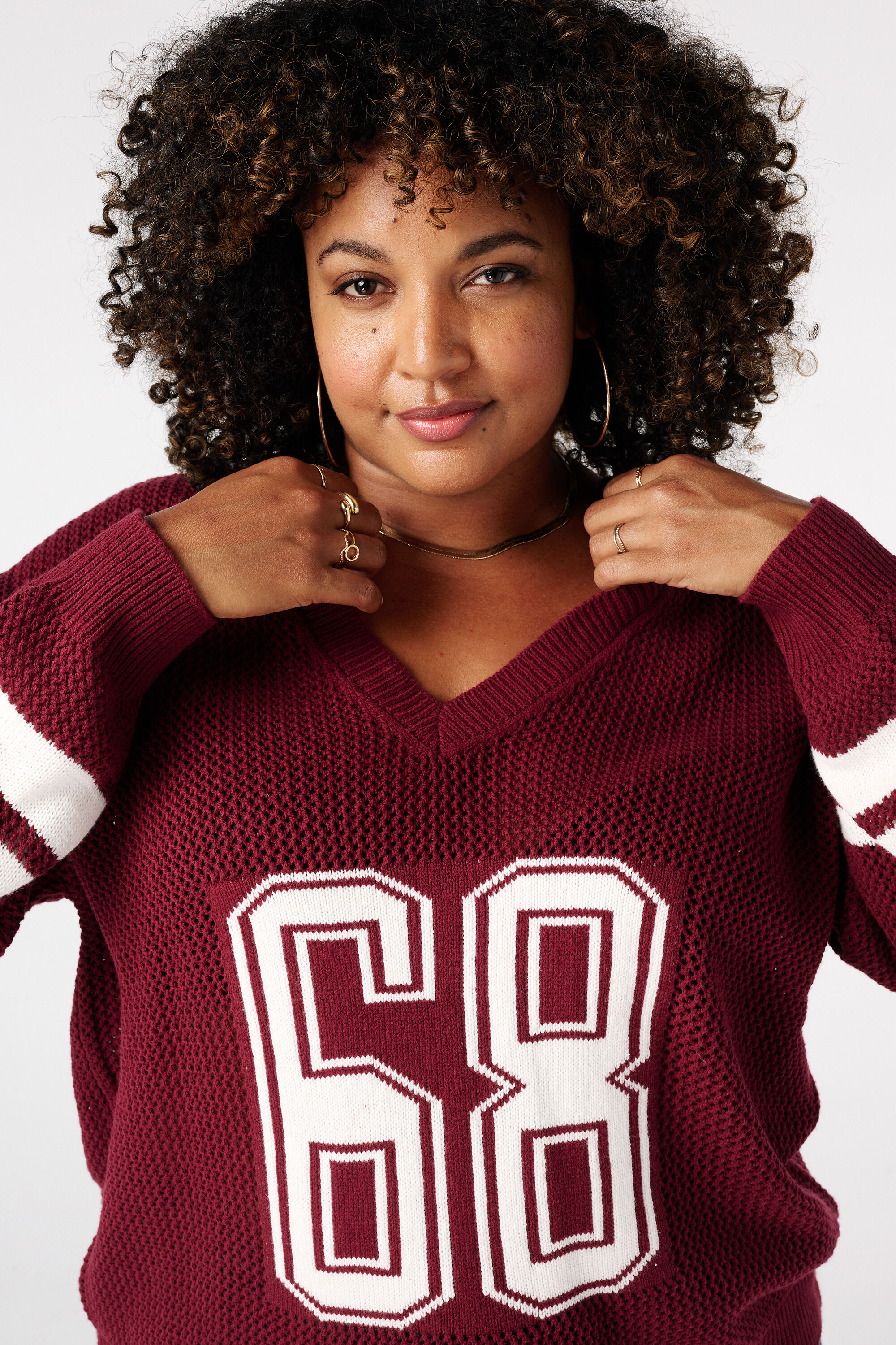 Fijn gebreide varsity trui image number 4