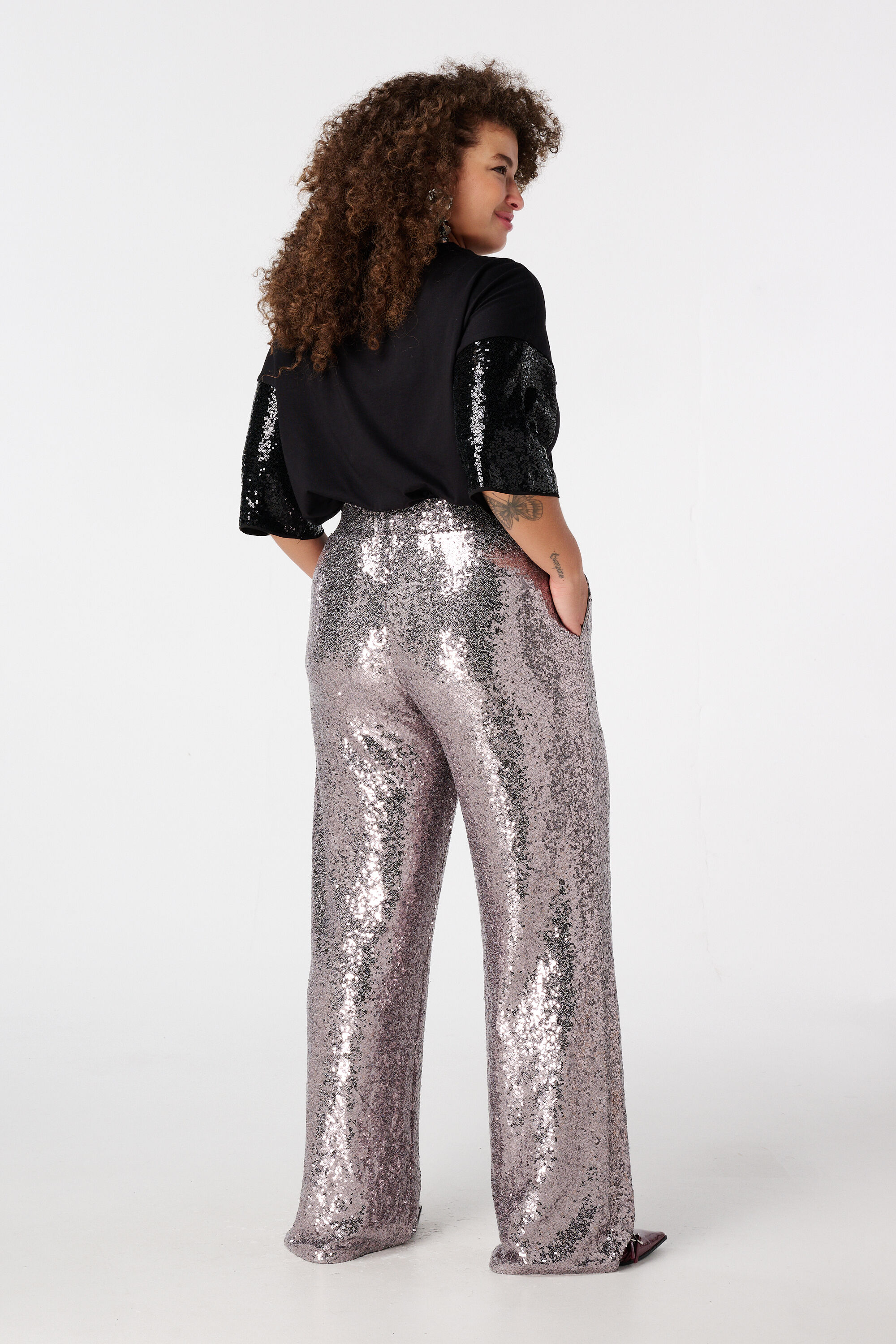 Wide leg pailletten broek image number 3