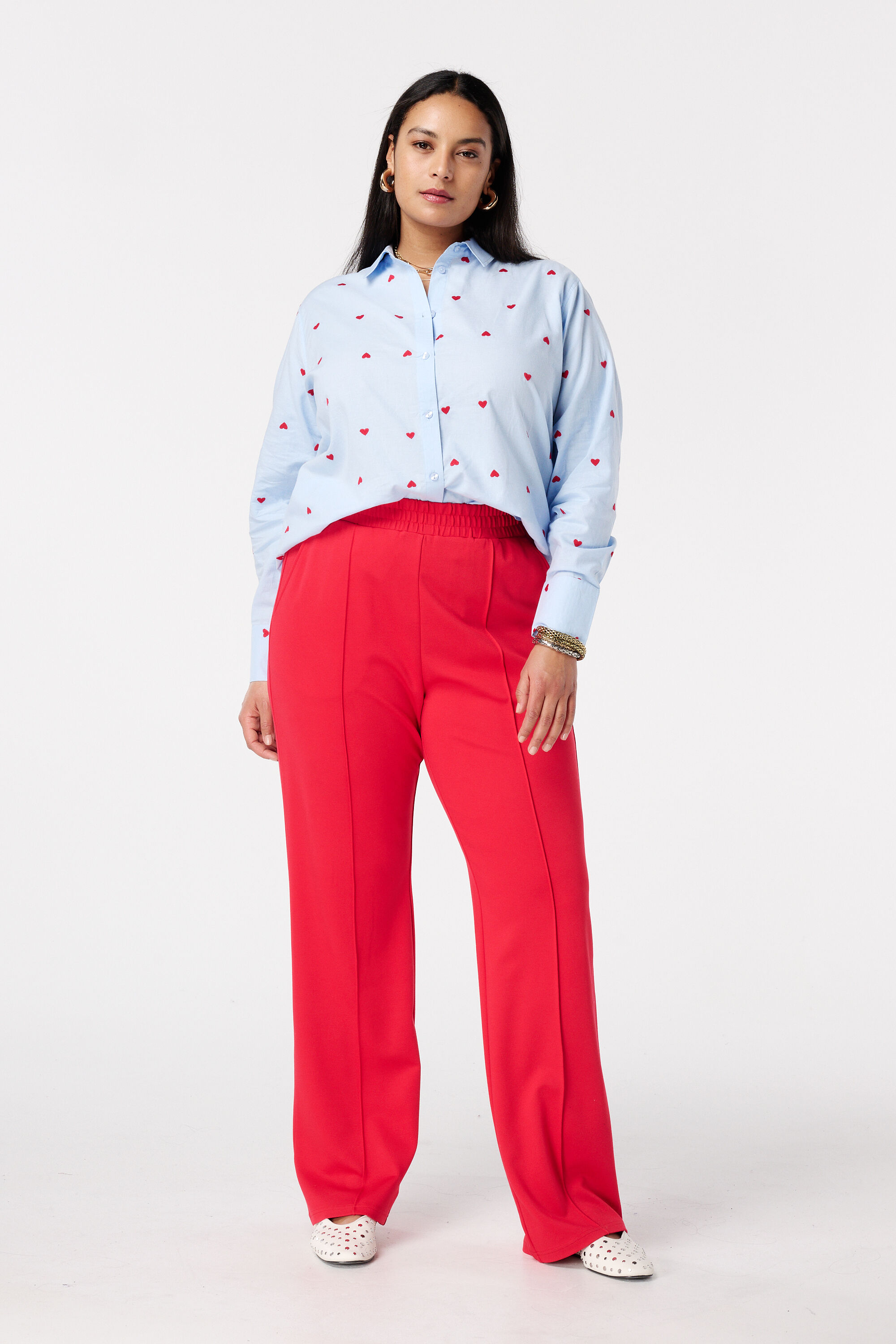 Wide leg pantalon met siernaden