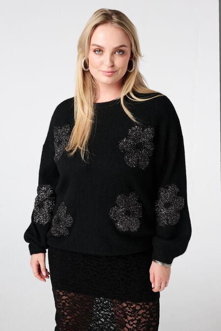 Trui met zachte lurex bloemen Trui met zachte lurex bloemen