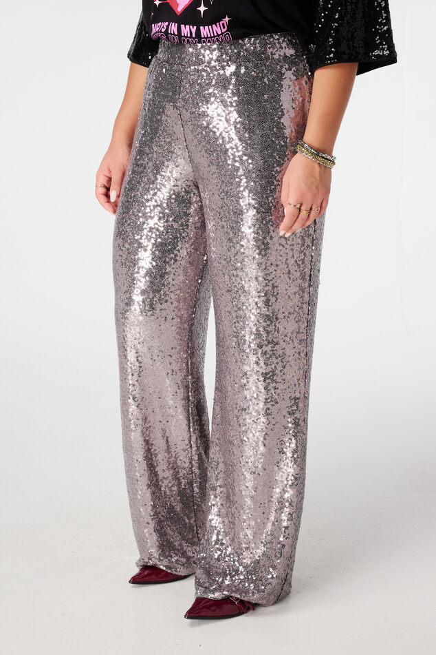 Wide leg pailletten broek image number 5
