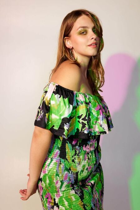Off-shoulder jurk met print