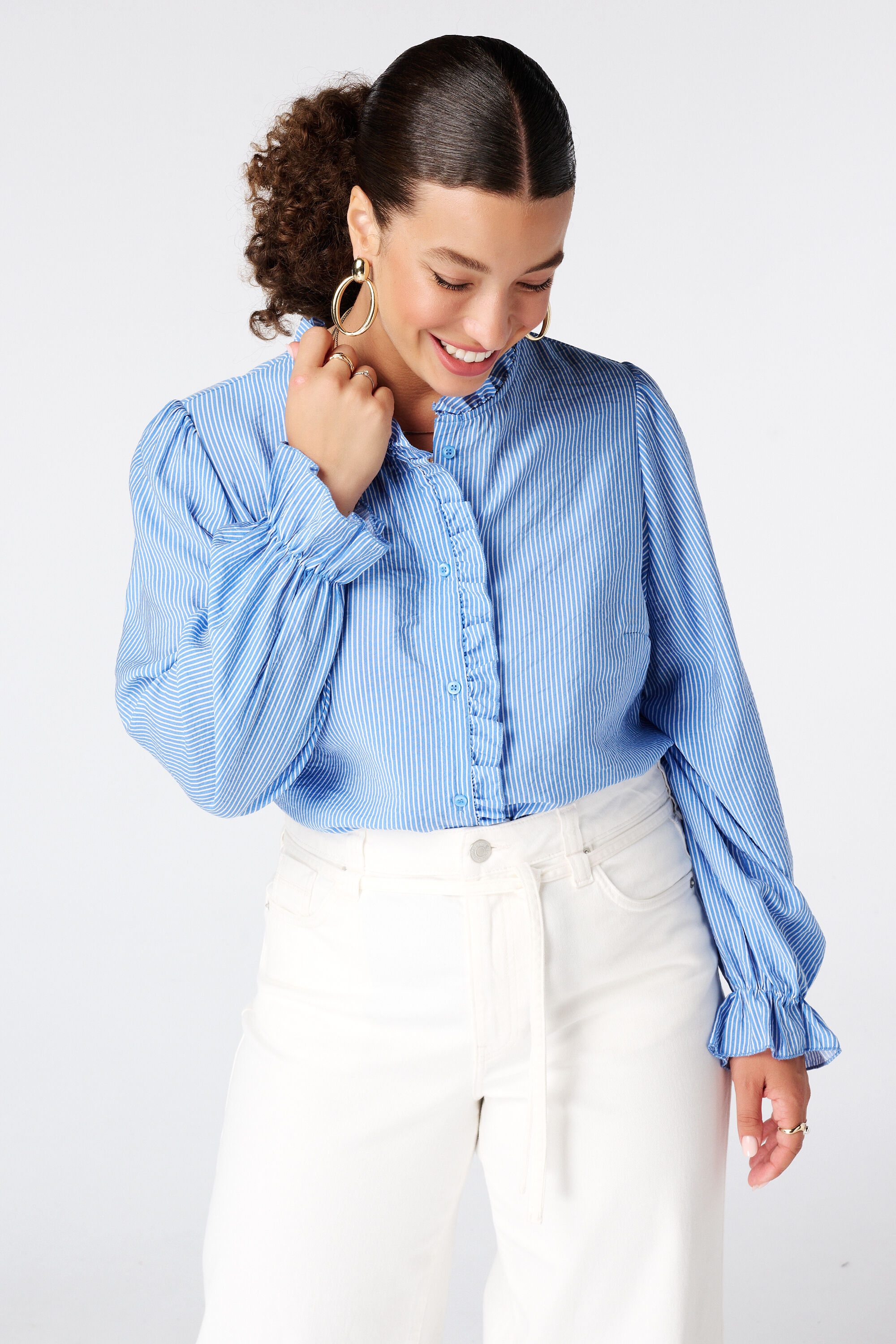 Gestreepte blouse met volants