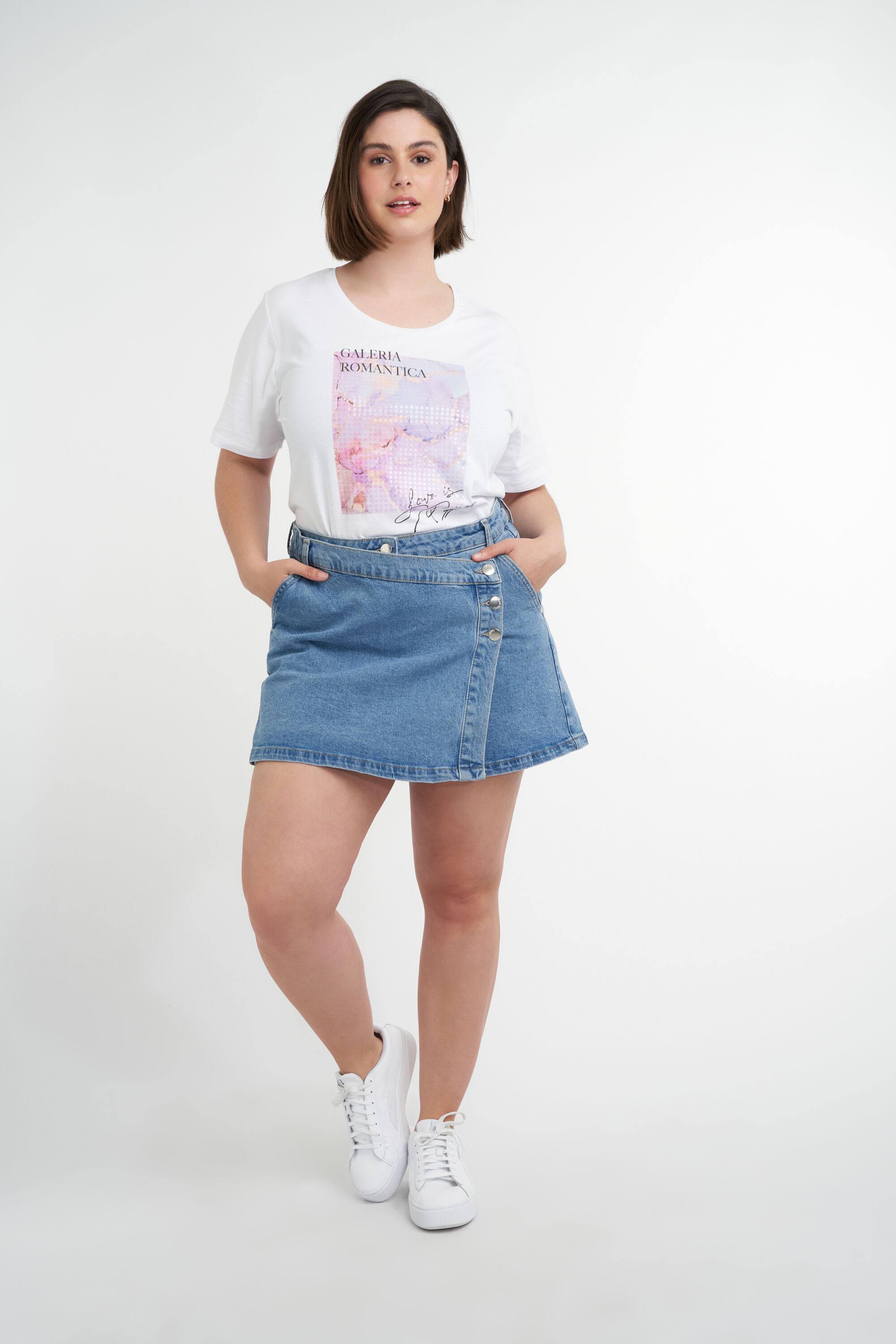 Denim short met overslag image number 3