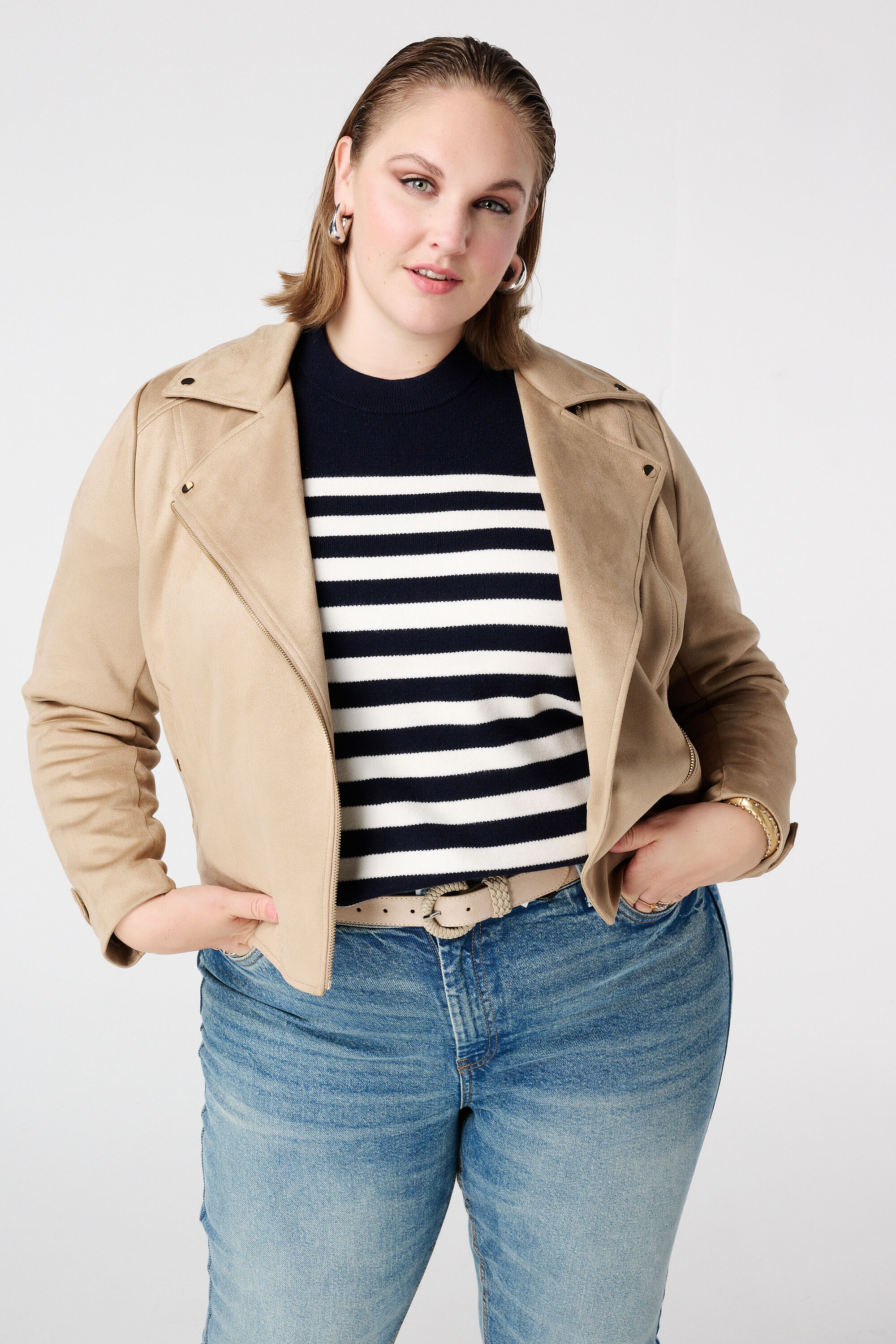 Veste biker en su&eacute;dine