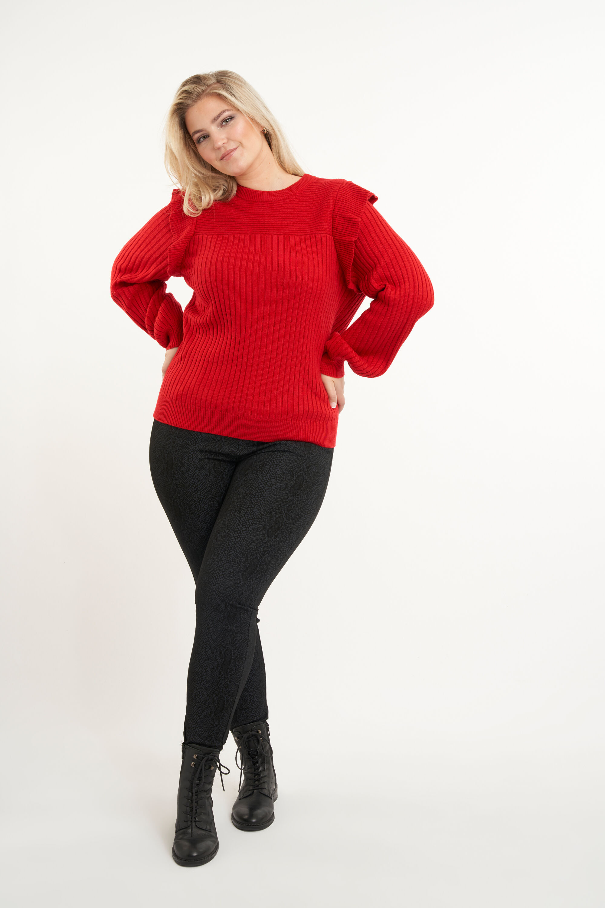 Rib trui met ruffles image number 6