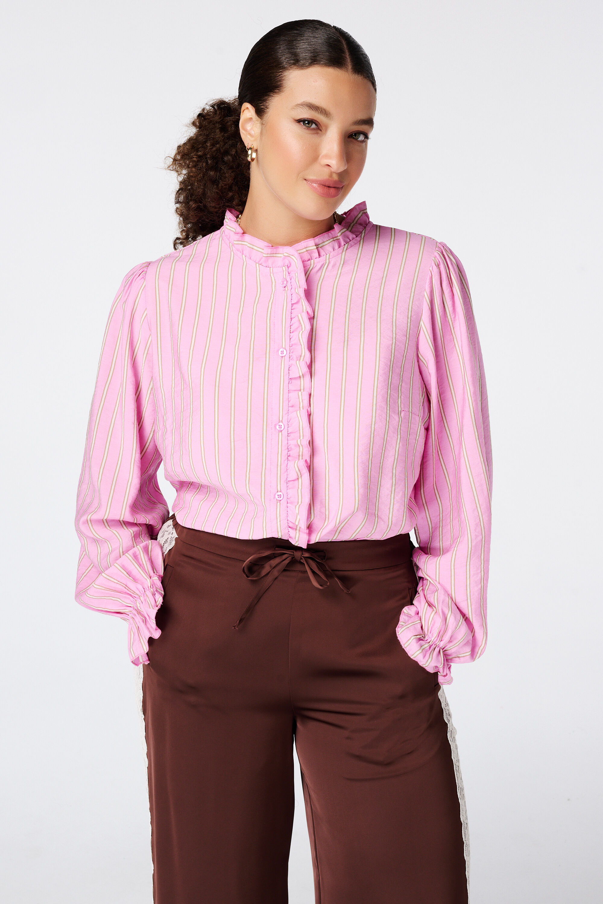 Gestreepte blouse met volants