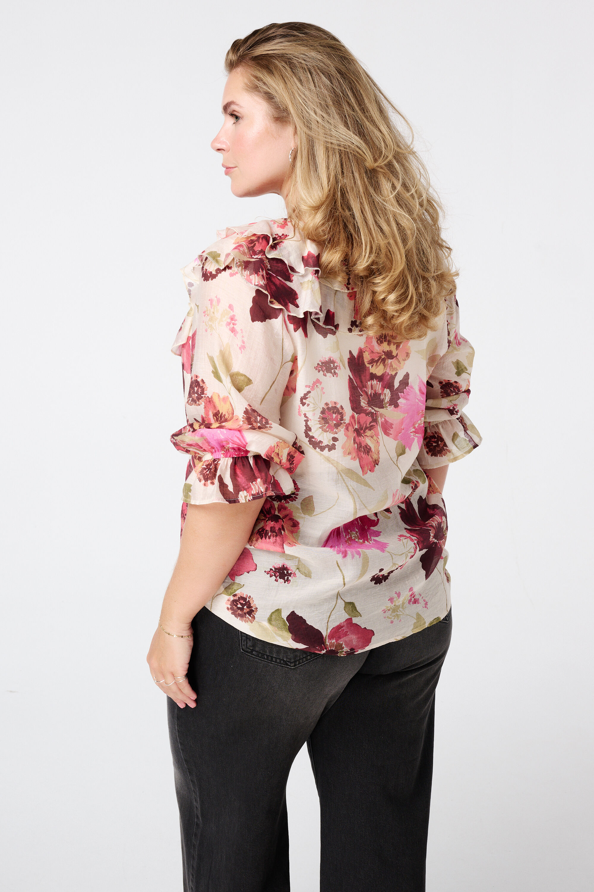 Blouse met ruches en print image number 3