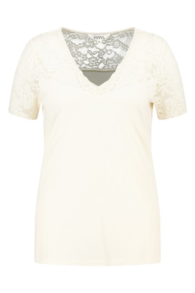 Rib t-shirt met kant  image number 1