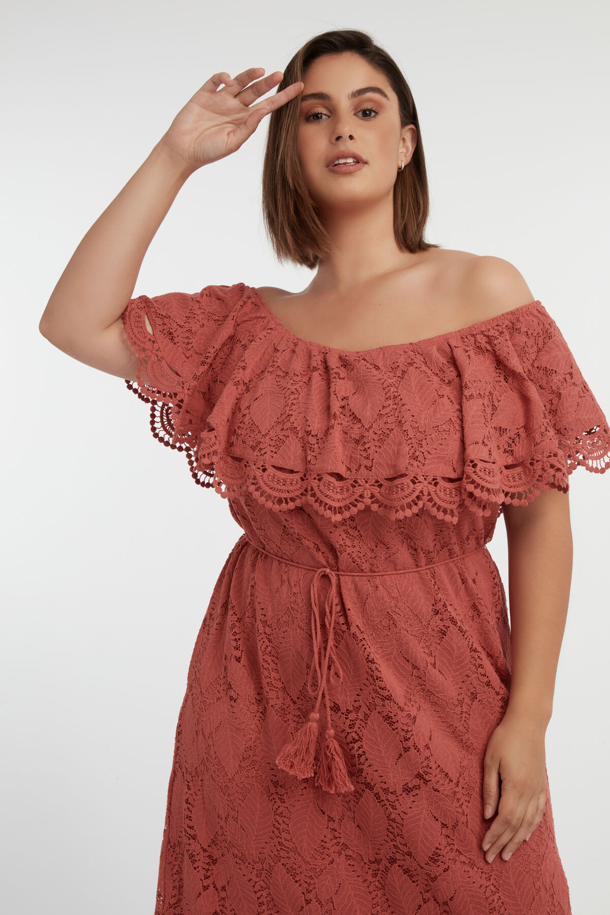 Off-shoulder jurk met kant image number 6