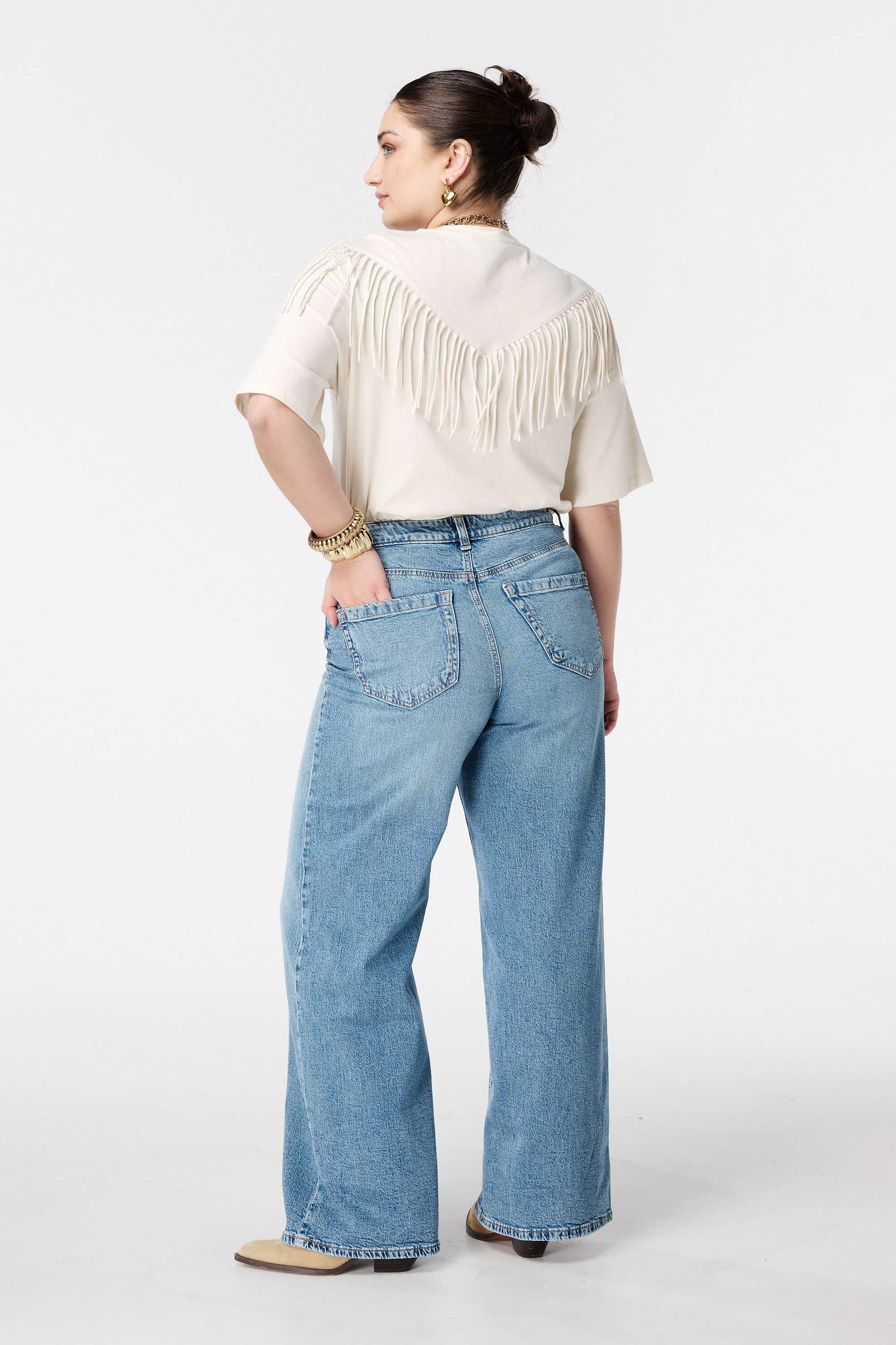 Wide leg jeans met hoge taille image number 3