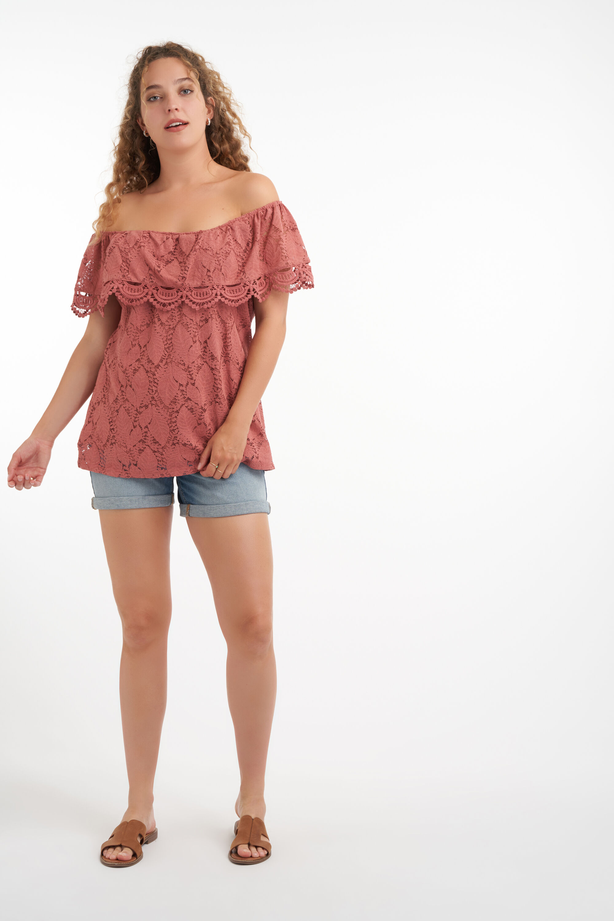 Off-shoulder top met kant image number 6