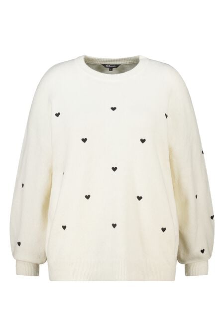 Pull finement tricoté avec des cœurs brodés
