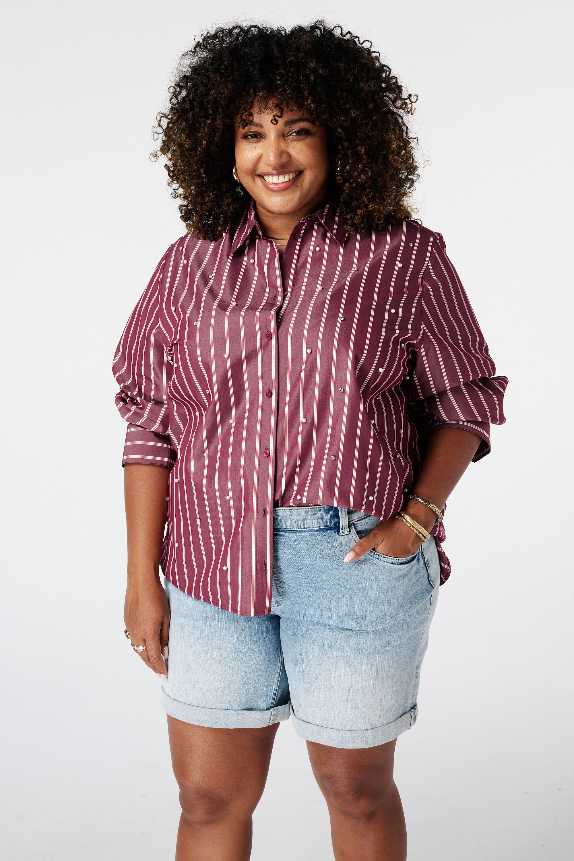 Blouse ray&eacute;e avec perles