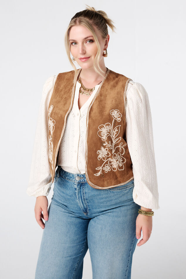 Gilet in suède look met broderie image number 0
