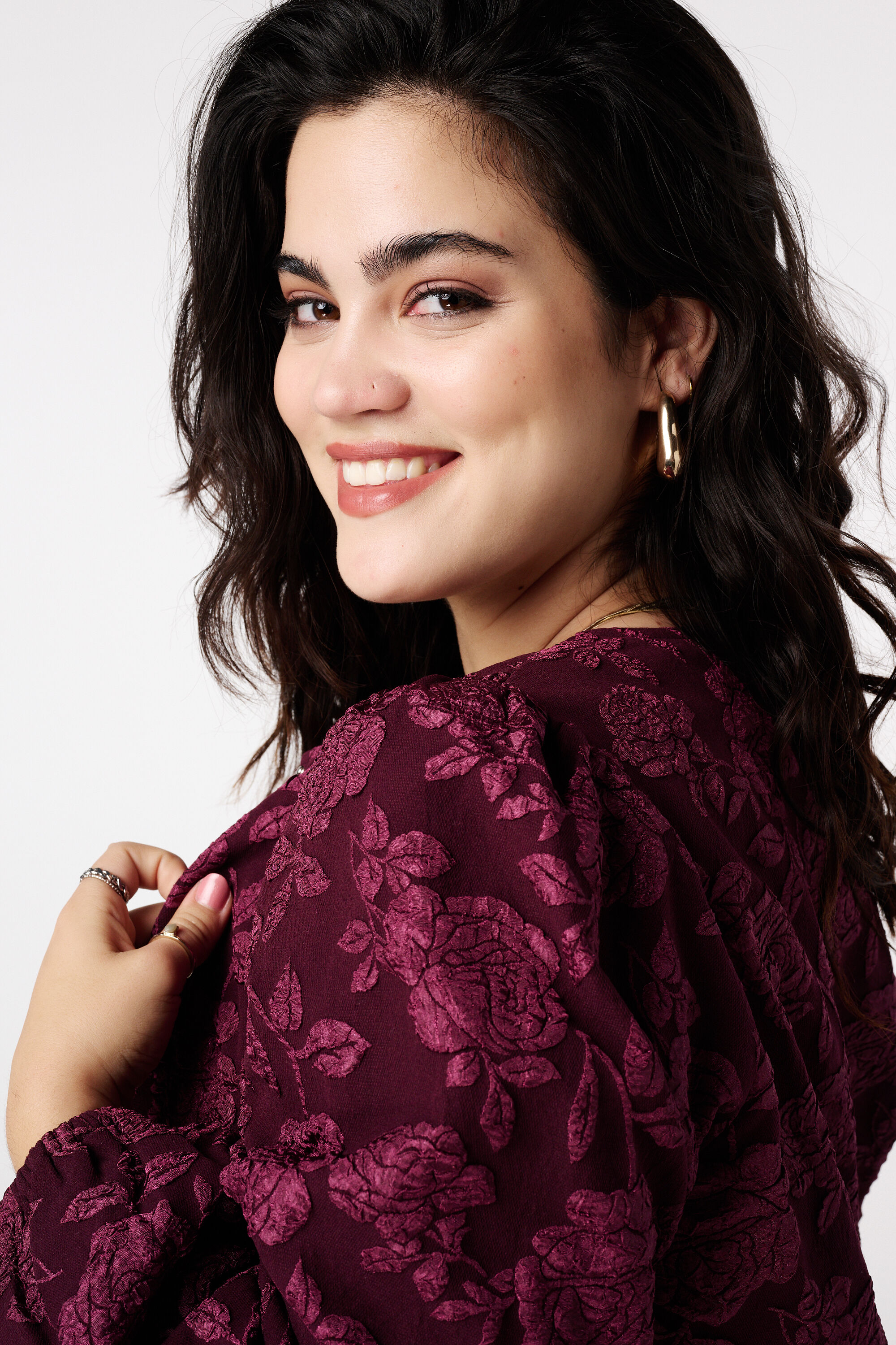 Jacquard bomber jasje met bloemenprint image number 4