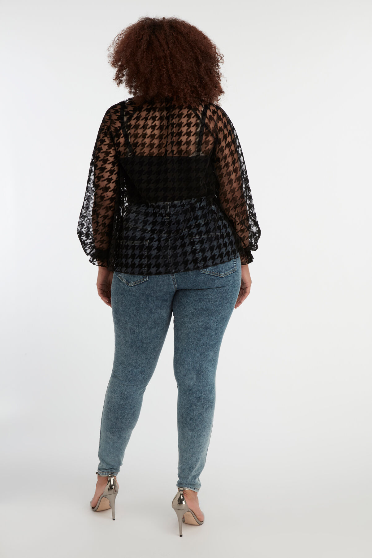 Transparante blouse met pied-de-poule print image number 3