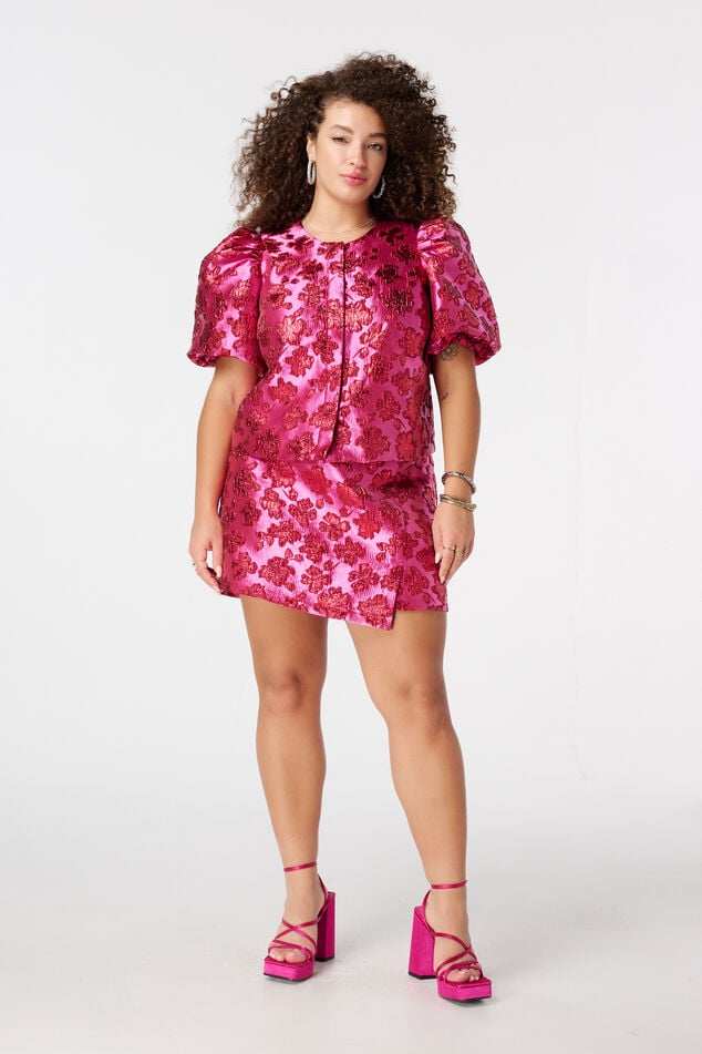 Glitter jacquard top met pofmouwen image number 5