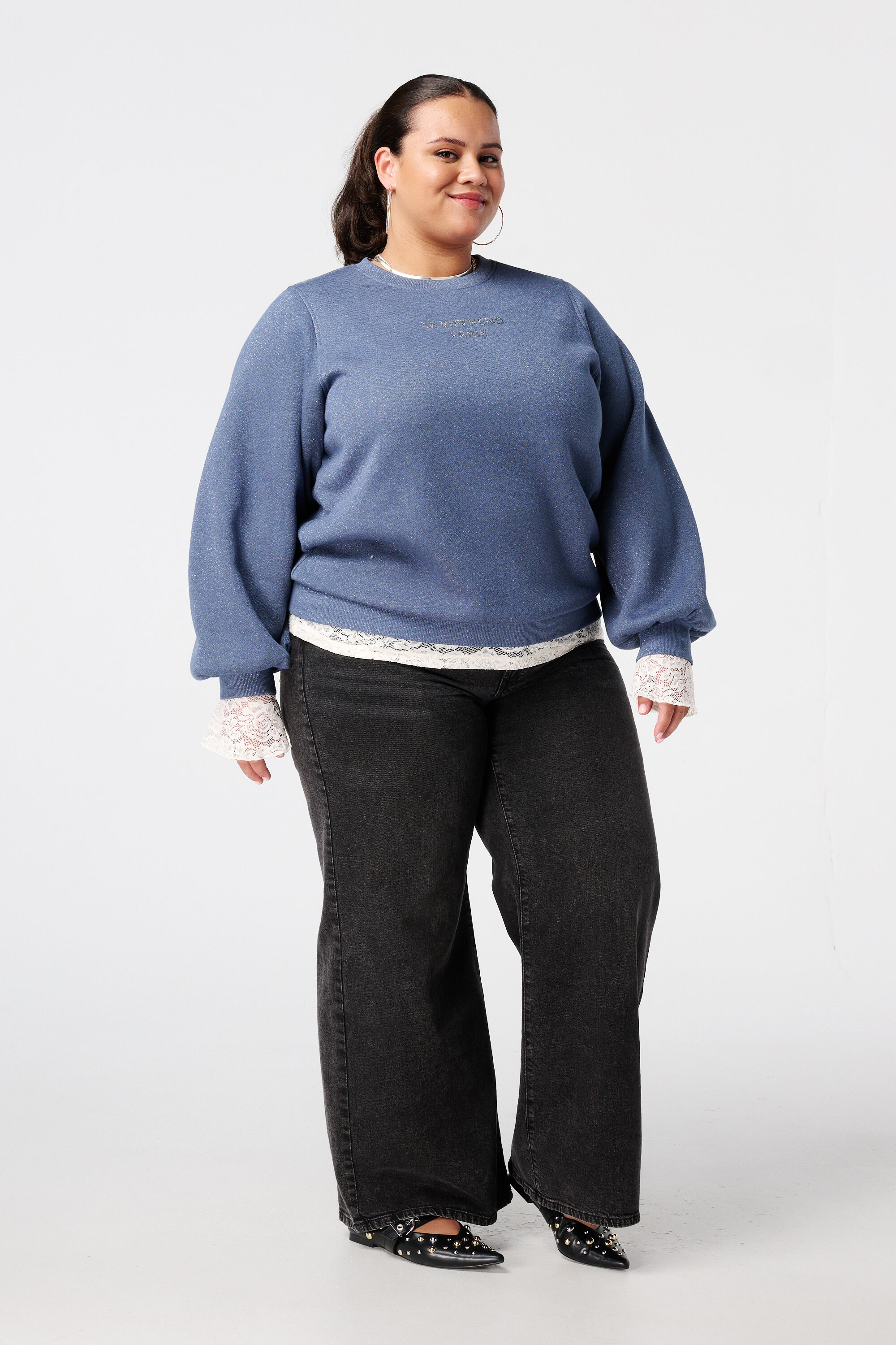 Sweater met lurex en glitter tekst image number 5