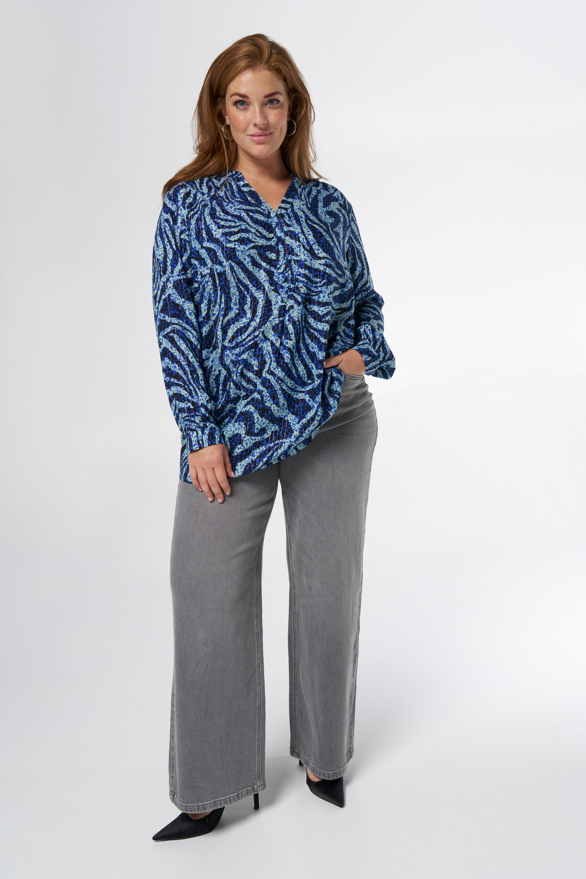 Blouse met print en lurex image number 5