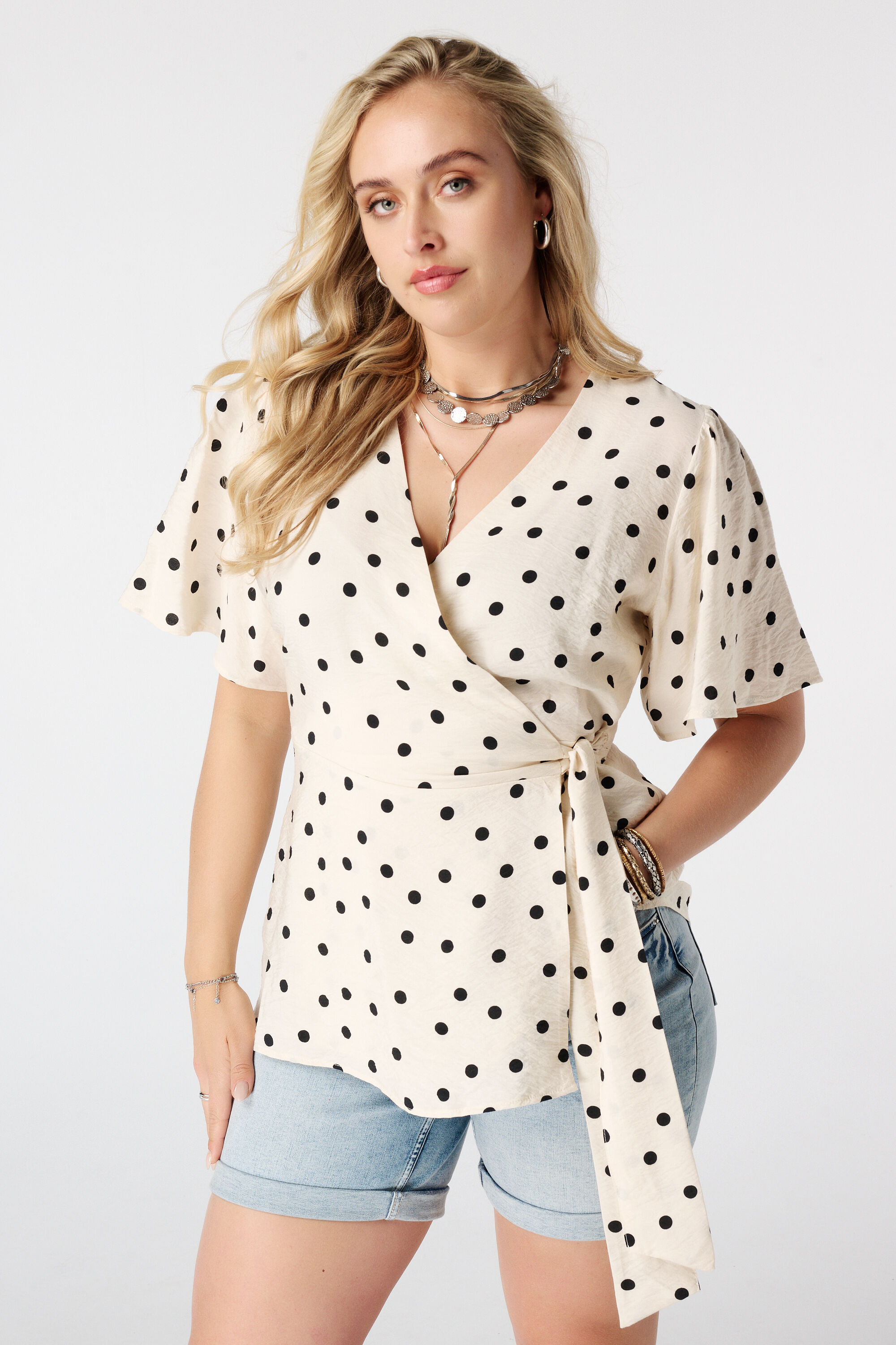 Overslag blouse met polka dot