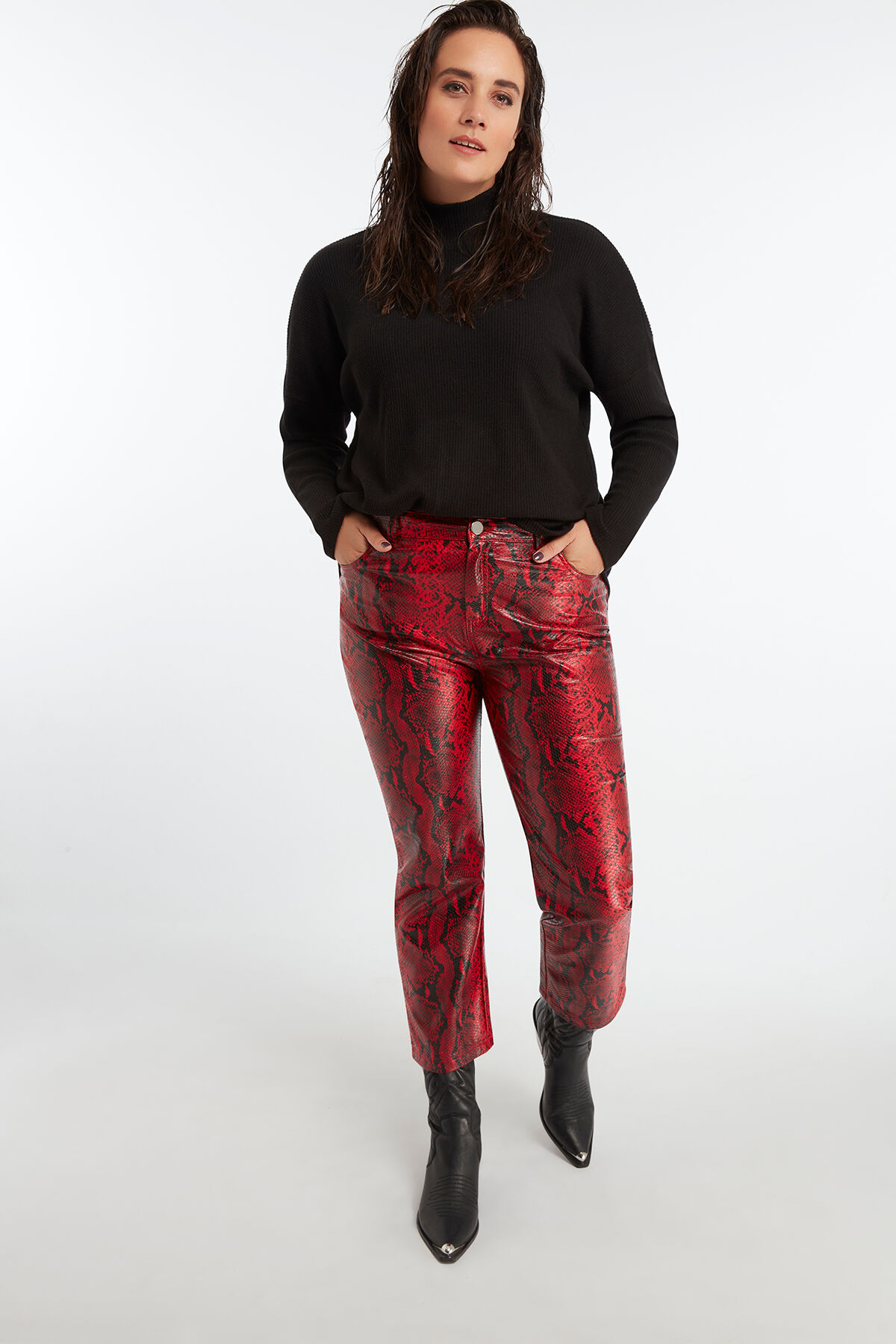 Cropped straight leg met slangenprint image number 4