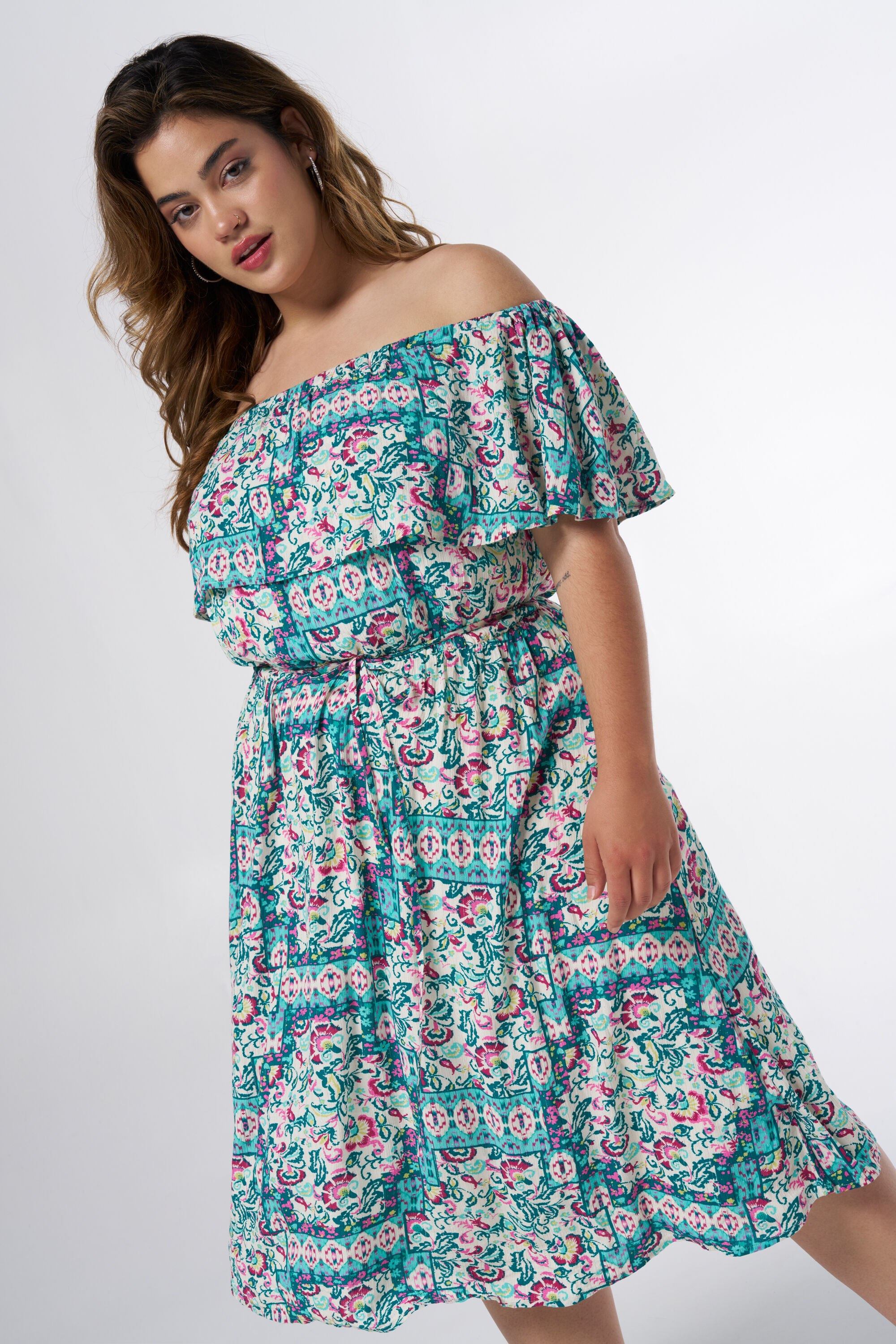 Off-shoulder jurk met strikdetail image number 5